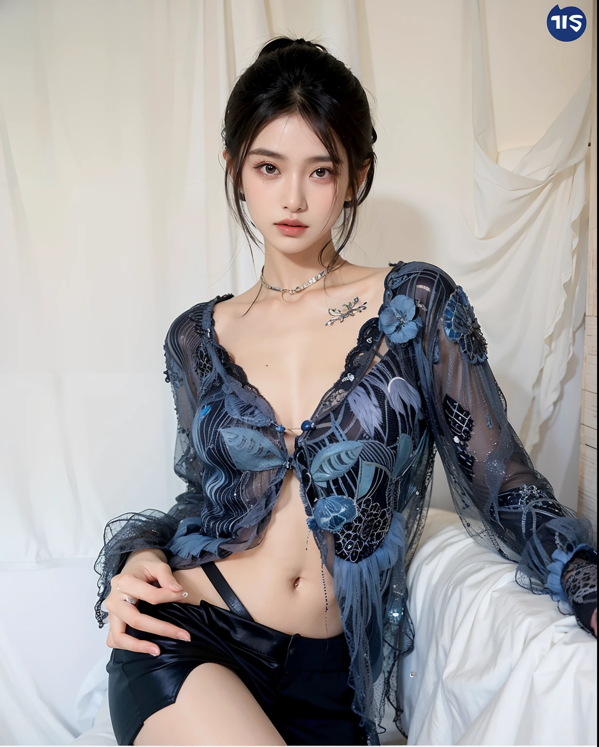 mulher arafed em um top rendado azul e shorts pretos, Nivanh Chanthara, Wenfei Ye, Xintong Chen, Xision Wu, gorgeous chinese model, gemma chen, Mai Anh Tran, imagem vazada, louise zhang, bladed wings lace wear, Qifeng Lin, 2 Modelo feminina de 4 anos, Chengyou Liu