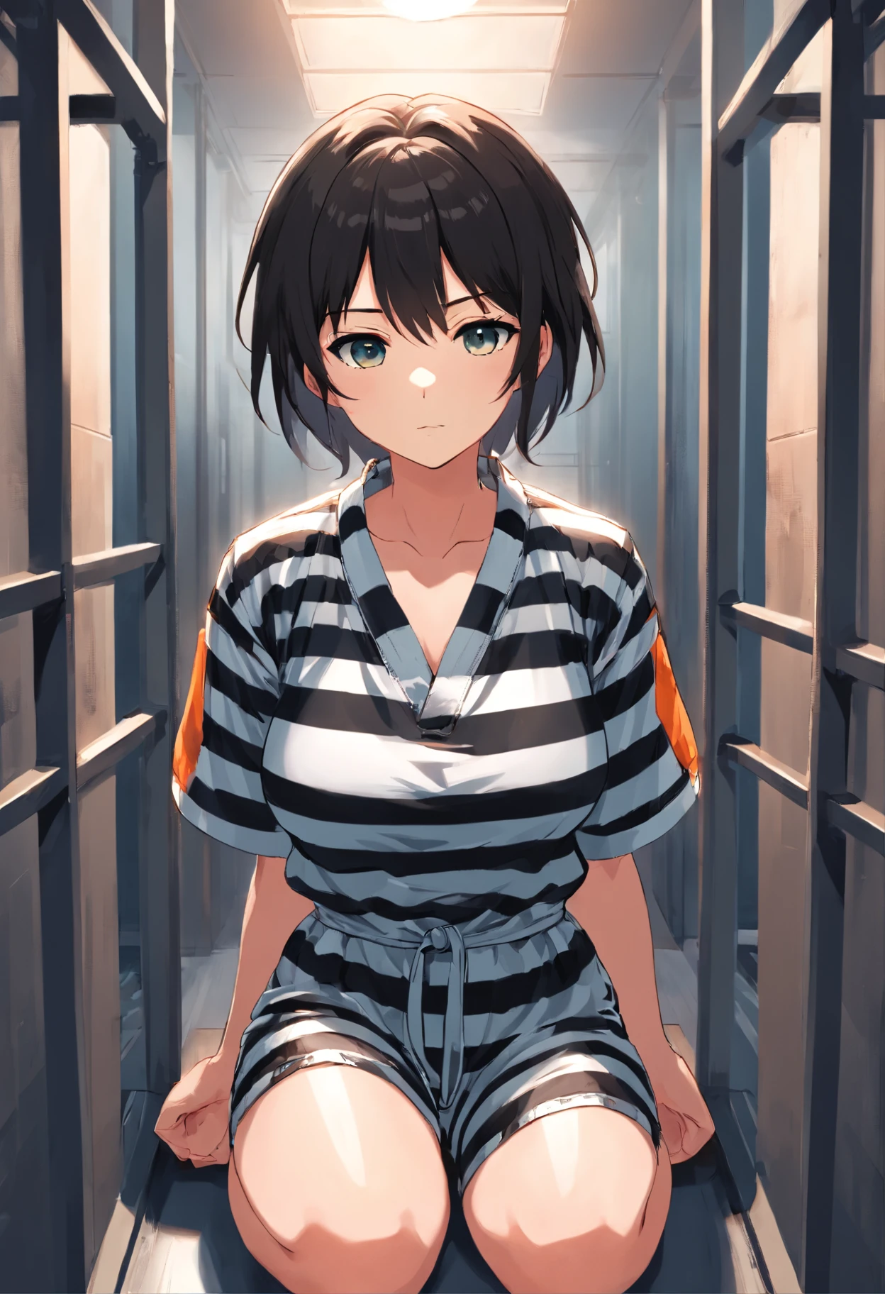 Woman sitting on the floor of a prison cell, sitting in a prison, in a prison cell, stood in a cell, sitting in a dark prison cell, in the Prison, in prison, in a small prison cell, the woman is Behind bars, promo still, prisoner, prison cell, prison, Behind bars, with prison clothing, olivia pope, tv show still