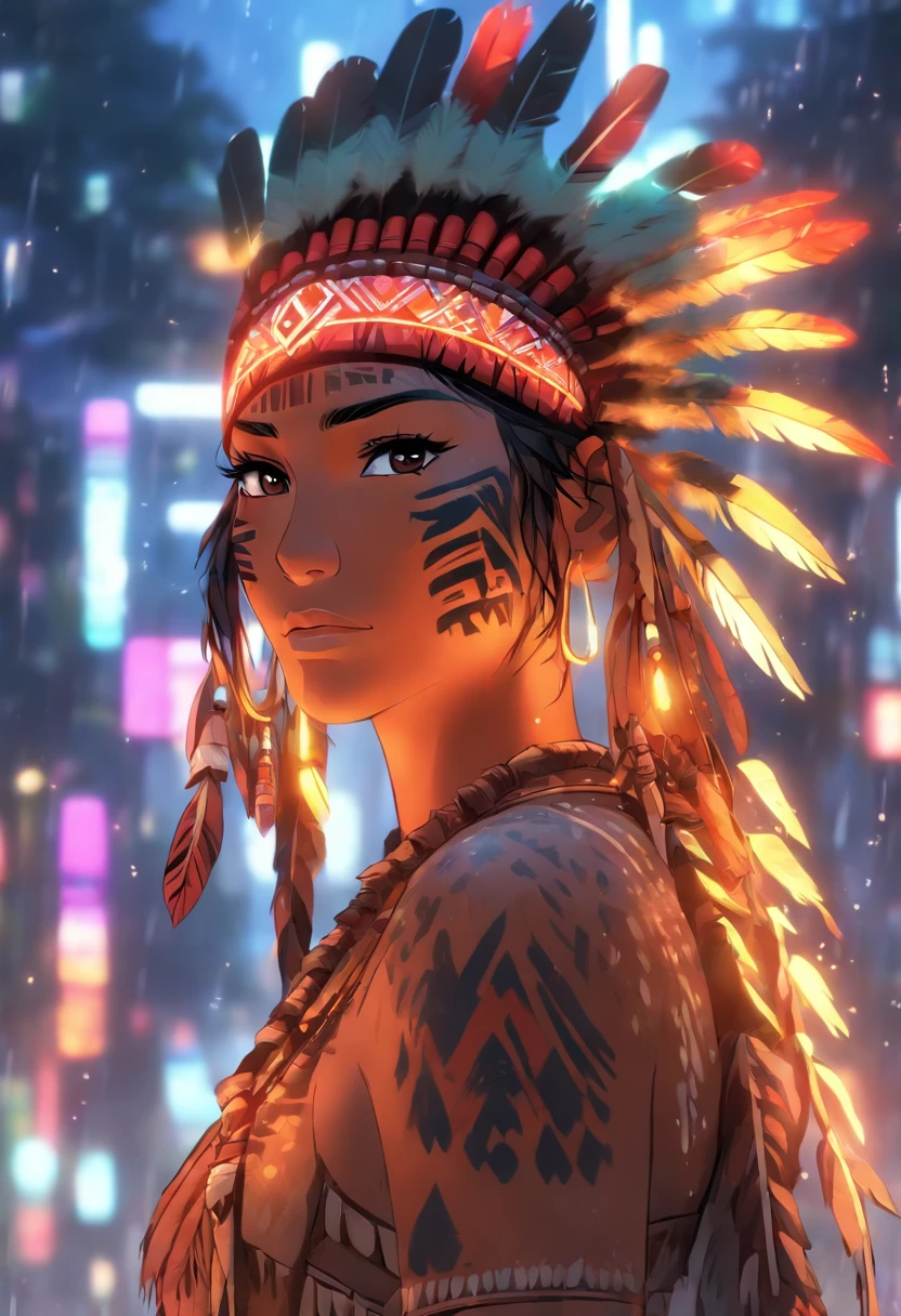 (((indigenous woman))) best quality, very high resolution, detailed CG in 4K, masterpiece, woman, rain, storm, amazon brazil, rivers, indigenous people, indigenous tribes, indigenous city, forest, aesthetics, beautiful image, centered on screen, full body