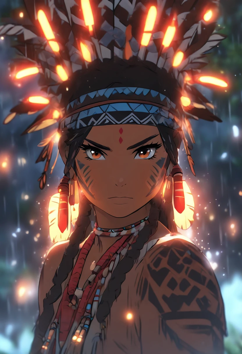 (((Indigenous woman))) best quality, very high resolution, detailed CG in 4K, masterpiece, Ceuci, indigenous painting, amazon brazil, indigenous, indigenous tribes, indigenous city, forest, aesthetics, beautiful image, centered on the screen, full body