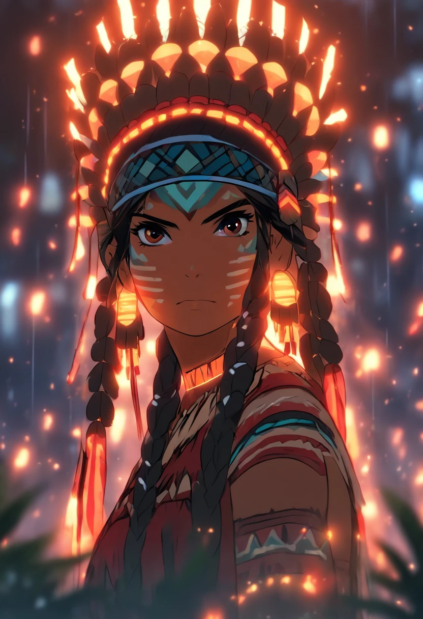 (((indigenous woman))) best quality, very high resolution, detailed CG in 4K, masterpiece, woman, rain, storm, amazon brazil, rivers, indigenous people, indigenous tribes, indigenous city, forest, aesthetics, beautiful image, centered on screen, full body