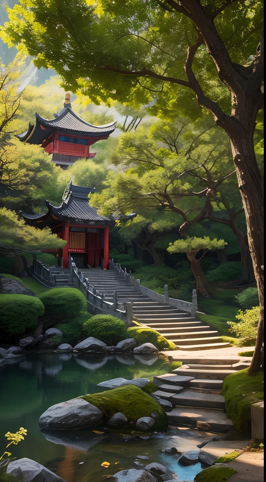 ancient chinese books and scrolls scattered under a tree, environment picture, wide-shot, intricate, beautiful, elegant, majestic, 8k uhd, hyper detailed, high quality, best quality.