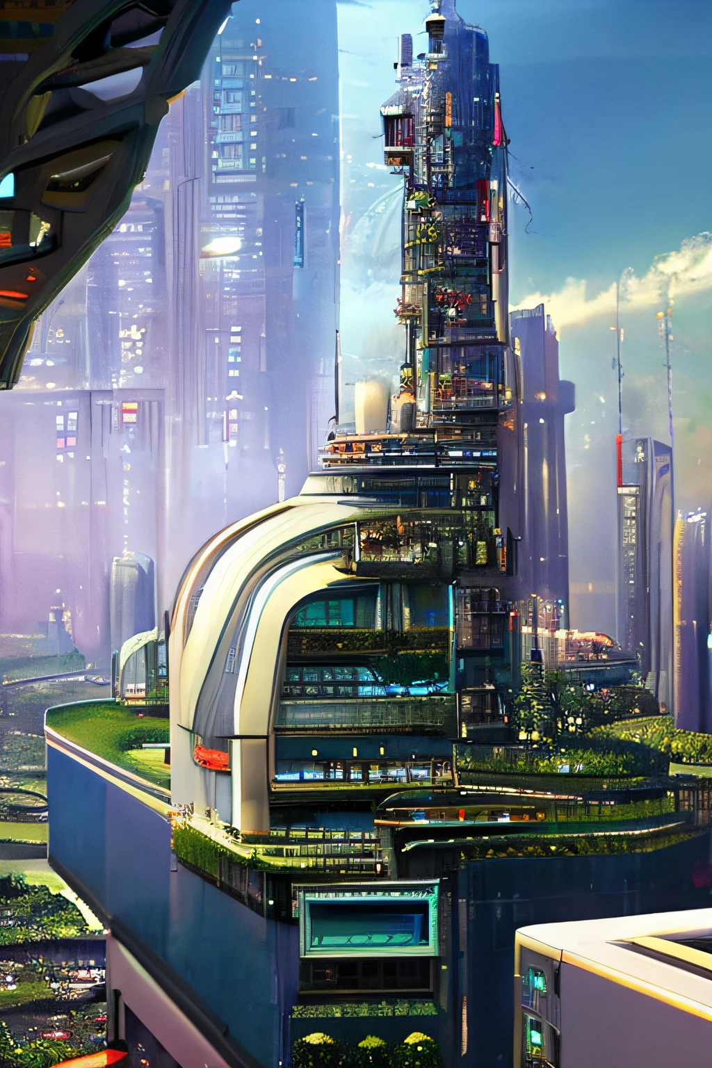 near future,futuristic cities,城市,highrise buildings,Fantastical,Realisticity,hight resolution,with no people,a cool