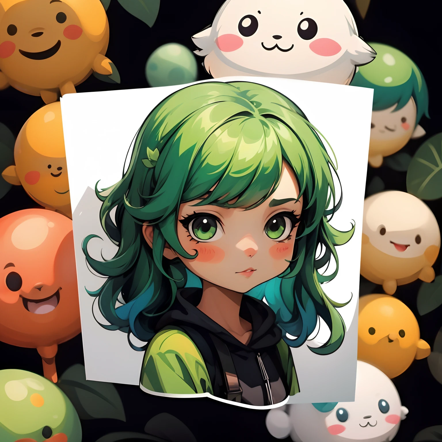 stickers of 1 girl with green hair