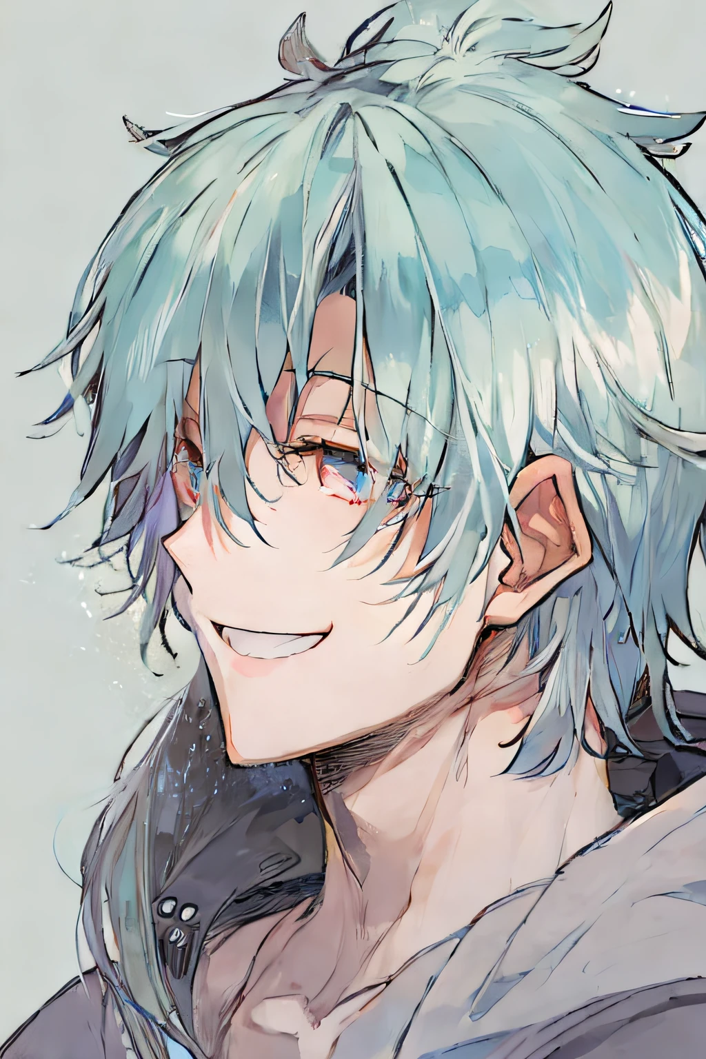 Male anime characters with gray hair, neuter, Fantasia, I'm wearing a hoodie,kindly smile