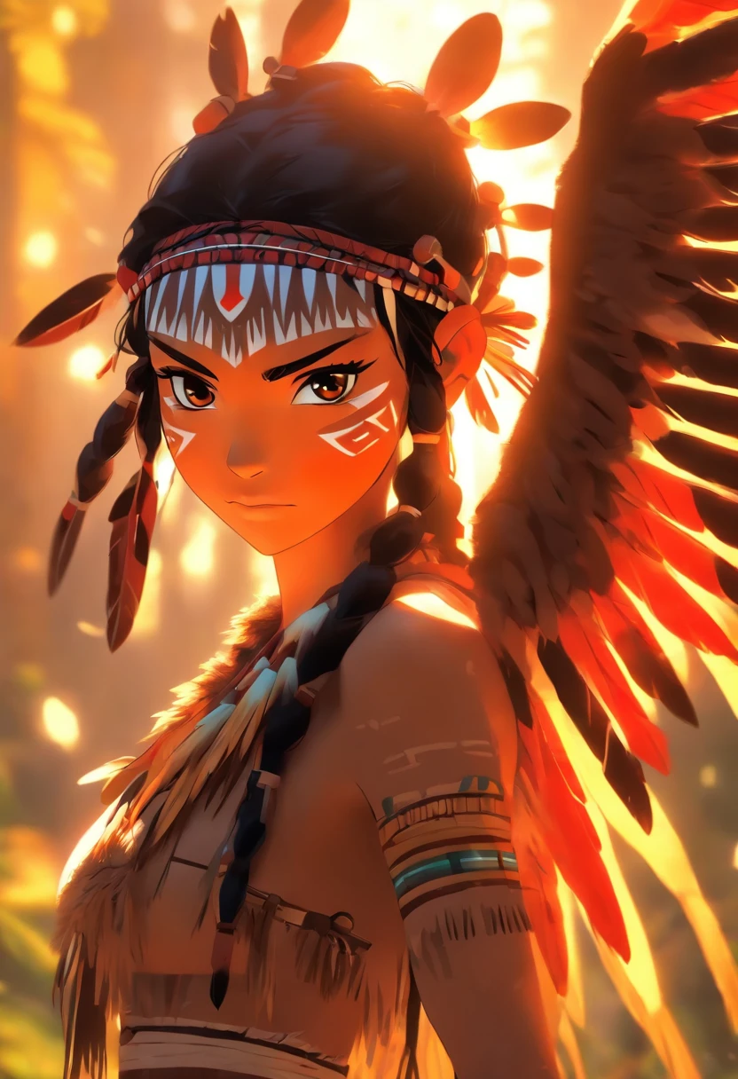 (((indigenous with wings ))) best quality, very high resolution, detailed CG in 4K, masterpiece, woman, wings, amazon brazil, indigenous people, indigenous tribes, indigenous city, forest, aesthetics, beautiful image, centered on the screen , full body
