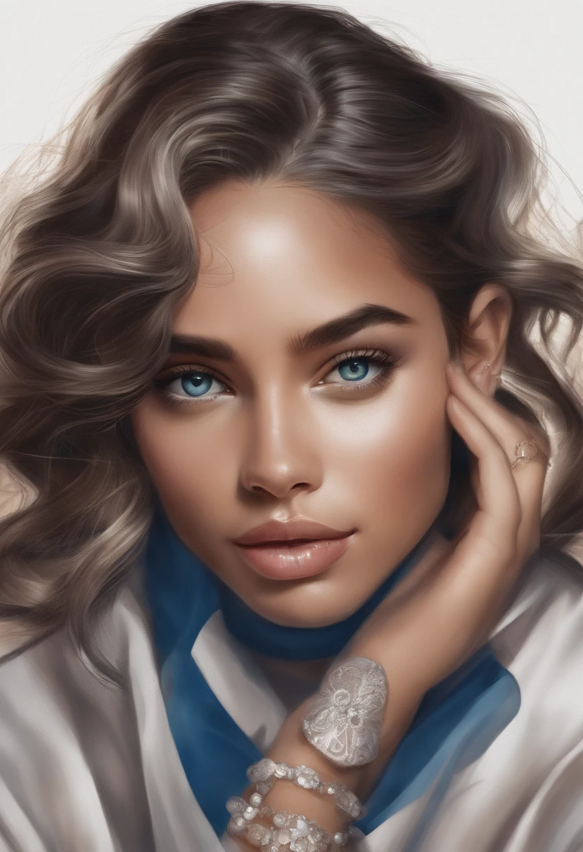 beautiful little girl Yalitza Aparicio, Retrato de medio cuerpo, Cabello corto y despeinado azul brillante, sombra de ojos negra, (Ropa de estilo urbano:1.2), (Antecedentes de la ciudad:1.2), maquillaje oscuro, Arte digital, tendencias en Artstation, Altamente detallado, Detalle fino, intrincado, Hermoso brillo detallado, Detallado, cinematiclight, Altas Resoluciones, Detailed facial features,foco nítido, Suave, aesthetic,