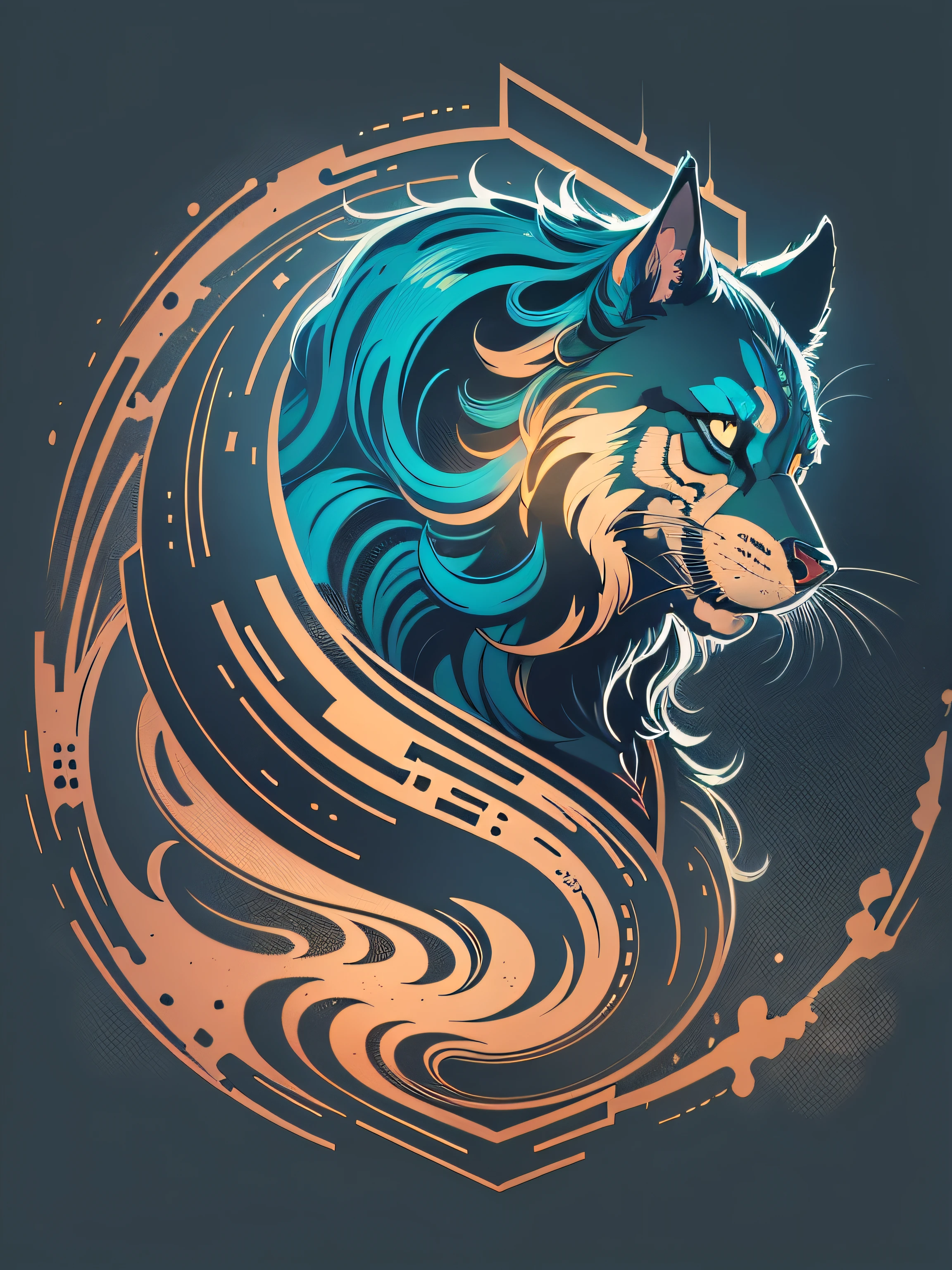 [brown dog] Heraldic silhouette, logo masking style illustration, by dan mumford, by greg rutkowski, by james jean, black background, fantasy art, mysterious, realistic, majestic, rich vibrant colors, high contrast, seamless water brand, artstation, deviantart, dribble, redbubble, teepublic, sharp focus, simple, hyper detailed, detailed drawing, vectorize, outline, isometric style, 8k."