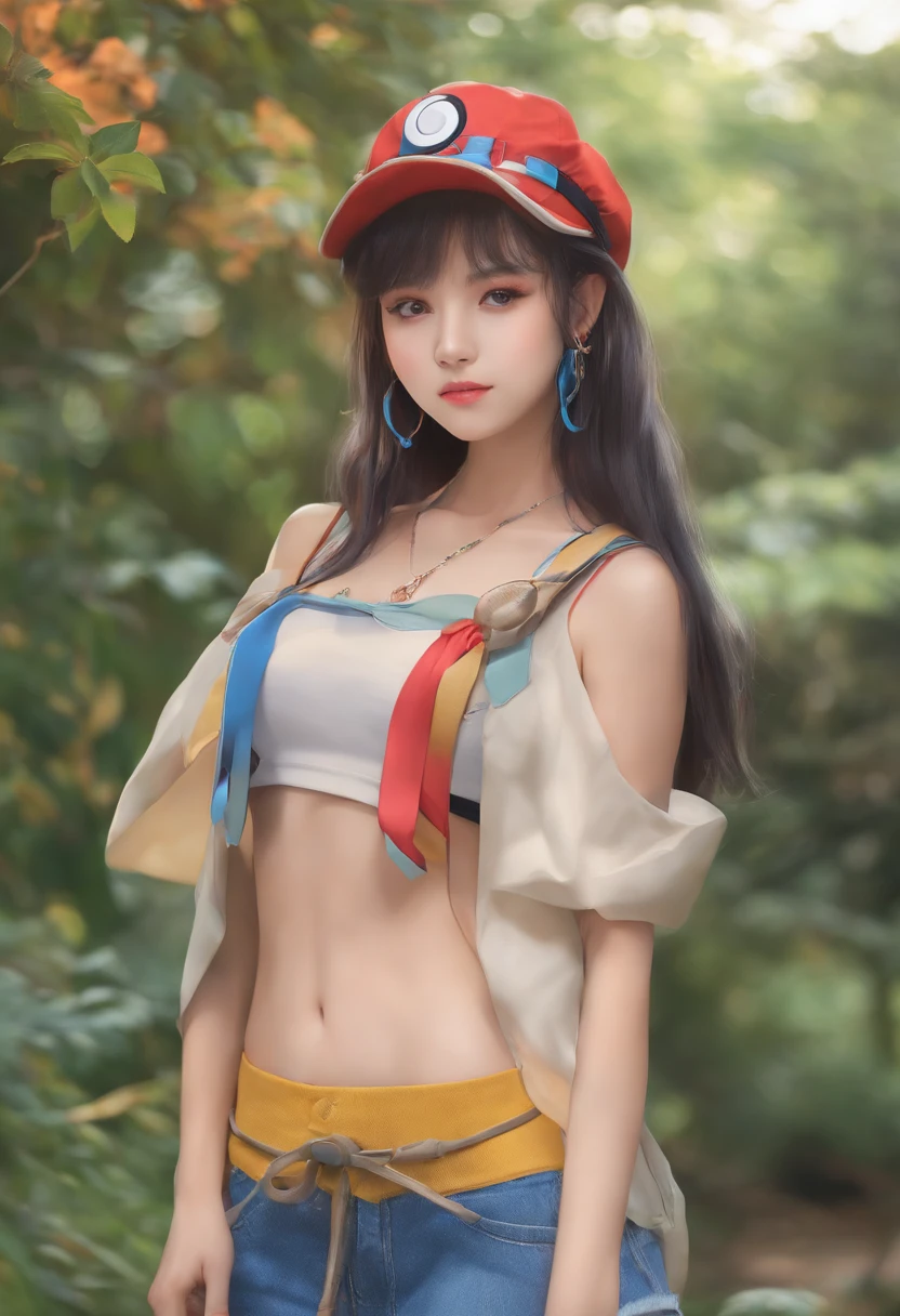 NSFW、teens girl、Wearing half-top clothes、pokemon trainer