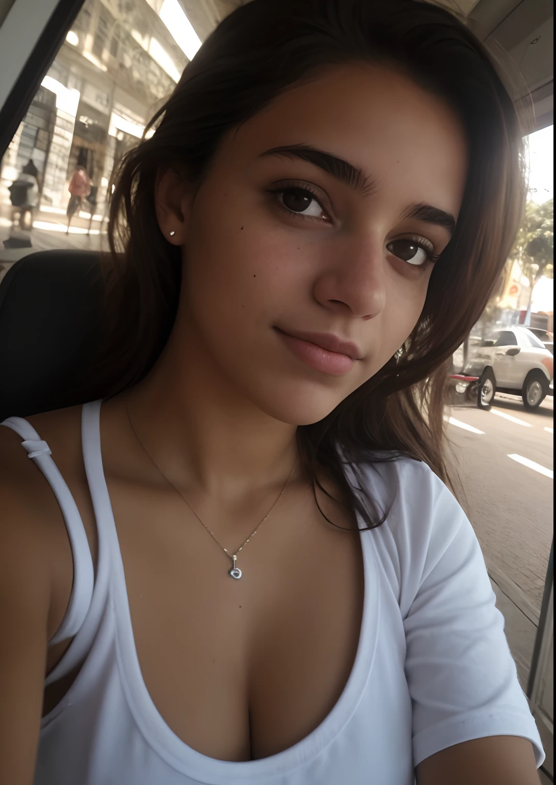 uma selfie de uma jovem bonita, Taken with iPhone camera