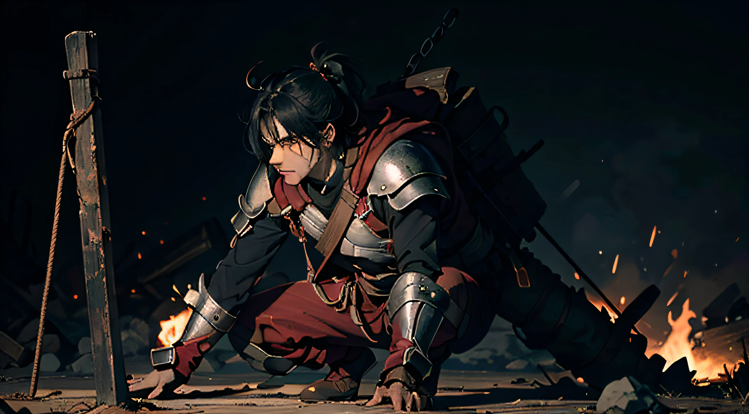 "In the dimly lit chamber, the figure of a battle-hardened warrior emerges from the shadows. Their face, weathered by years of brutal combat, reveals the story of their character. The eyes, like coals burning in the dark, hold the wisdom of countless battles, carrying the weight of experiences too heavy to bear. Behind those eyes lies the determination that only a true warrior possesses, an unyielding resolve that defies even the darkest of nights.
The mouth, stern and unyielding, speaks with a voice that commands respect and echoes with the echoes of history. It is a mouth that has uttered the oaths of honor, pledged to protect the weak and fight for justice. The scars etched upon the skin tell tales of victories and losses, each one a mark of the warrior's relentless journey through a brutal world.
The dark background serves as a powerful contrast to this formidable character, emphasizing the shadows of the past that have shaped their present. It is a reminder that even in the darkest hours, the warrior's spirit remains undiminished, a beacon of strength in a world teetering on the brink of chaos.