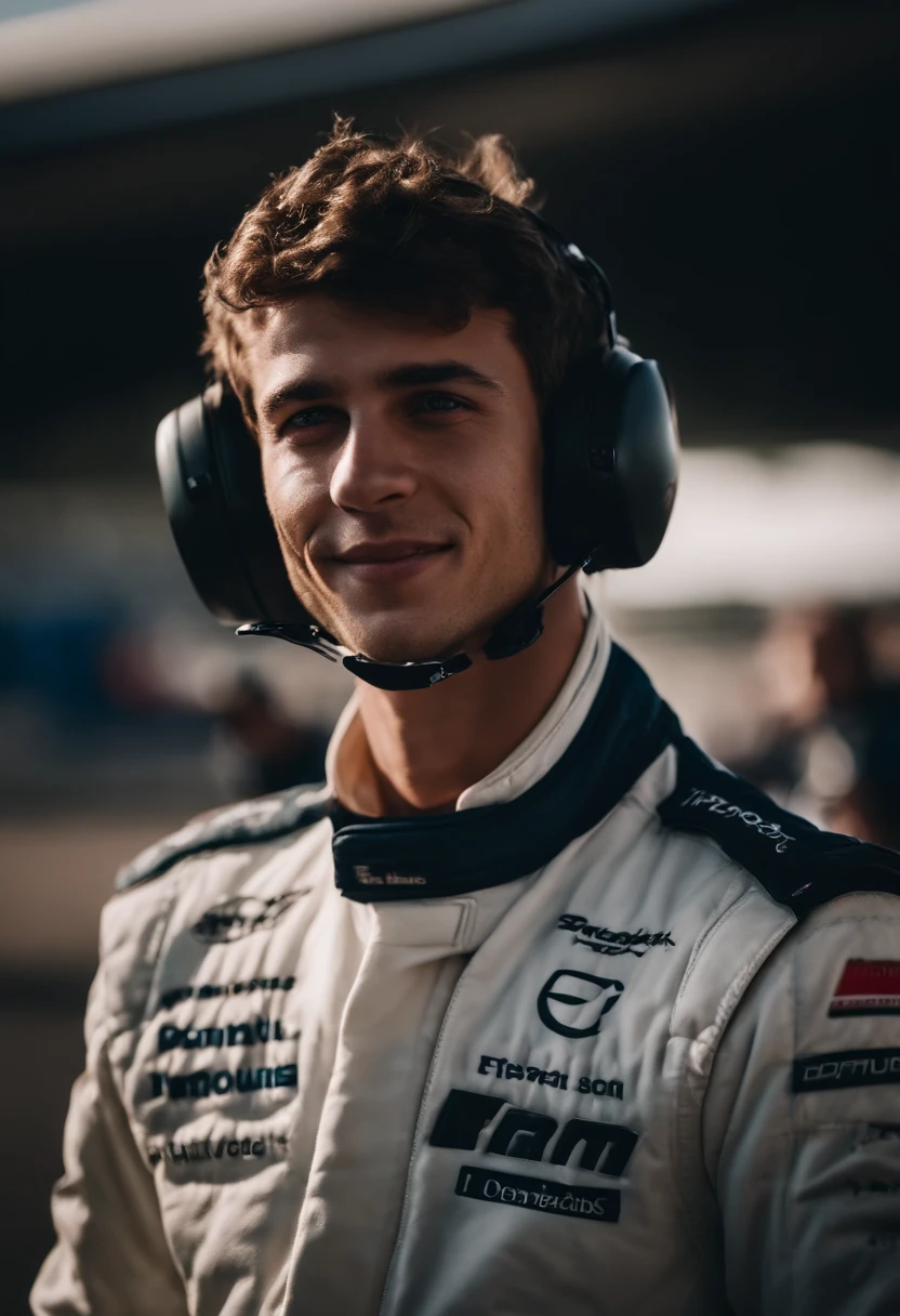 Homme Pilote de Formule 1, Francais, 20 ans, motivant, Souriant pour la photo, Watch the camera