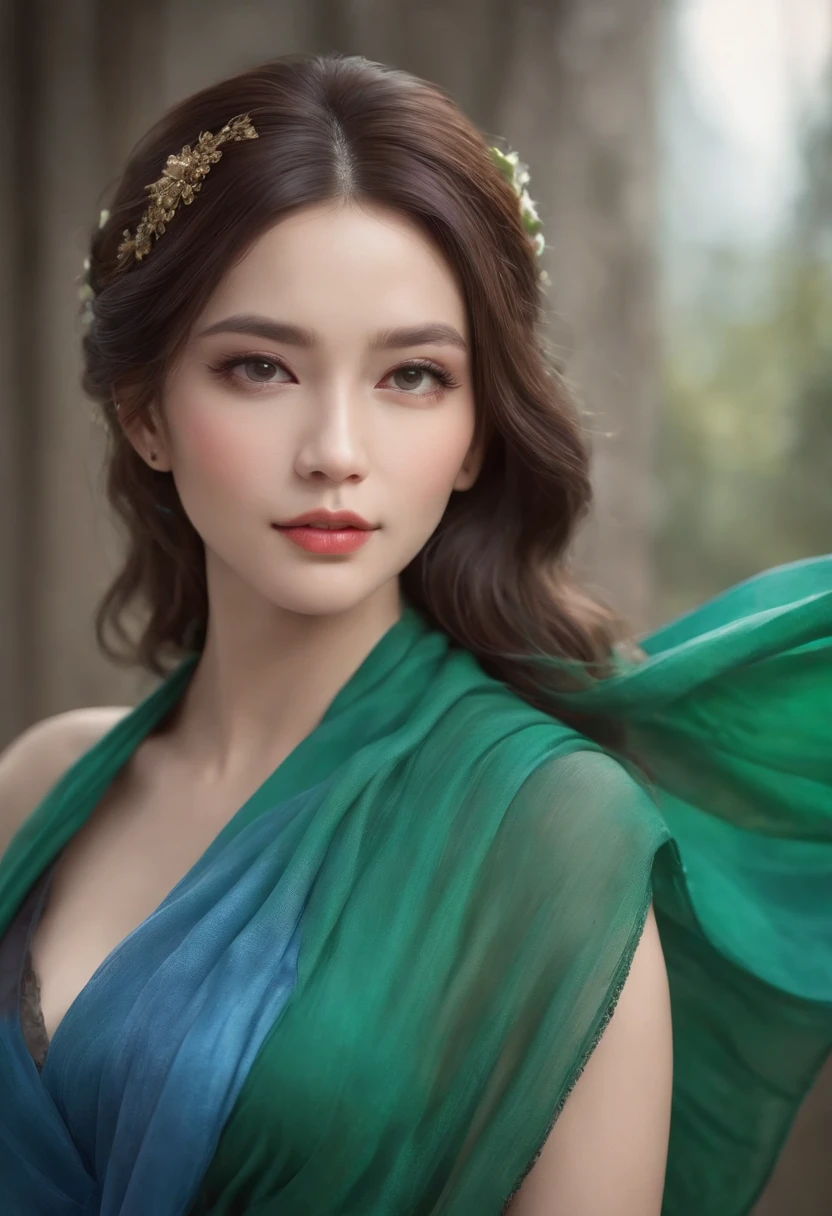 a woman in a blue dress with a long green scarf, beautiful character painting, a beautiful fantasy empress, by Yang J, style of artgerm, artgerm and ruan jia, extremely detailed artgerm, trending artgerm, artgerm. anime illustration, ruan jia and artgerm, inspired by Pu Hua, artgerm detailed
