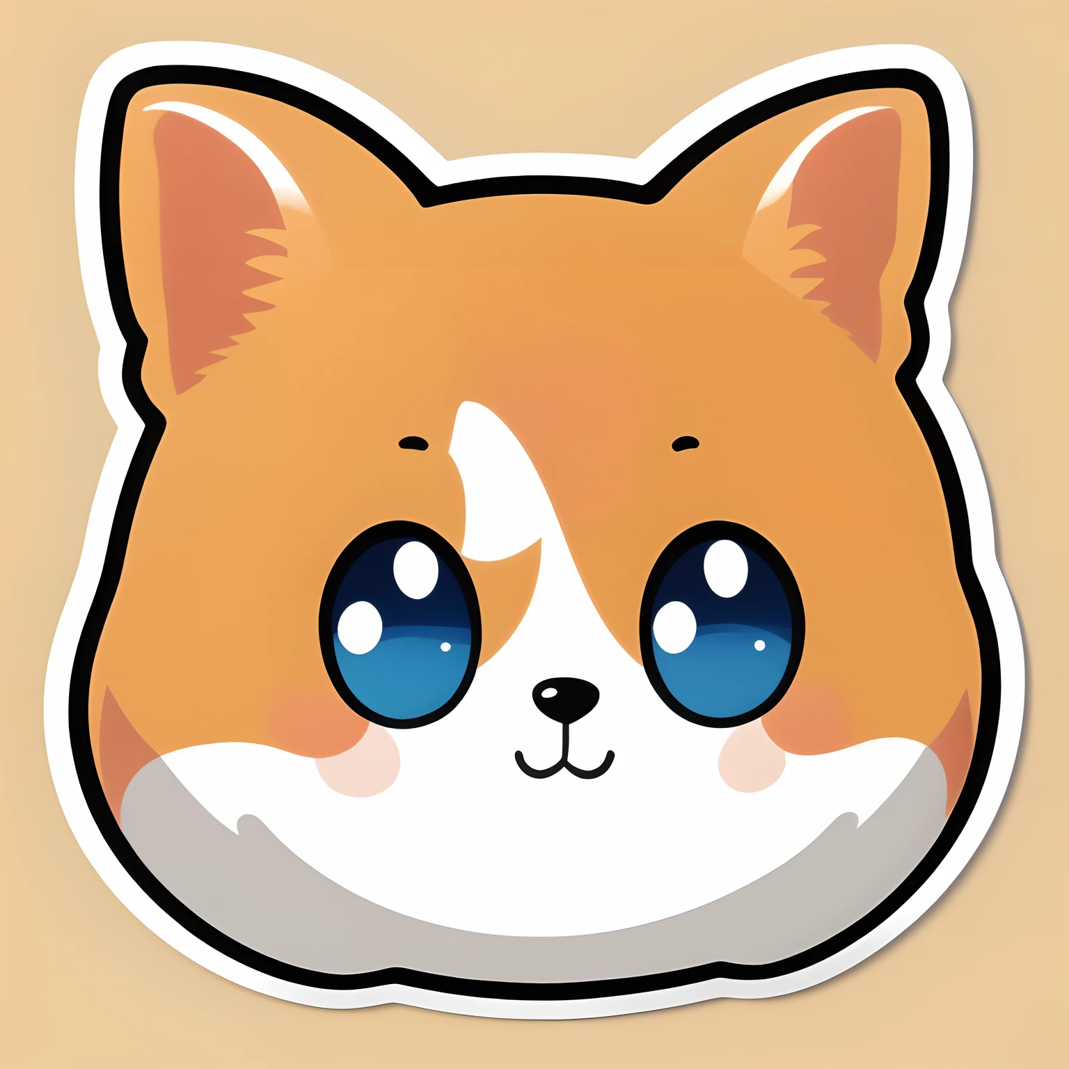 Sticker. corgi, flat design, white background, head only, cute, kawaii