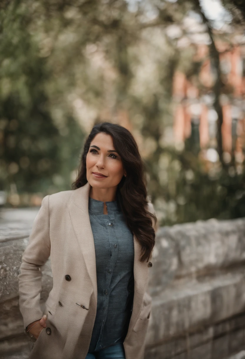profissional, (Foto 4k:1.1), Very high detail, mulher brasileira, Wear business clothes, rosto bonito e detalhado, cabelos castanhos, not too long, forma do corpo, Office meeting room with desk