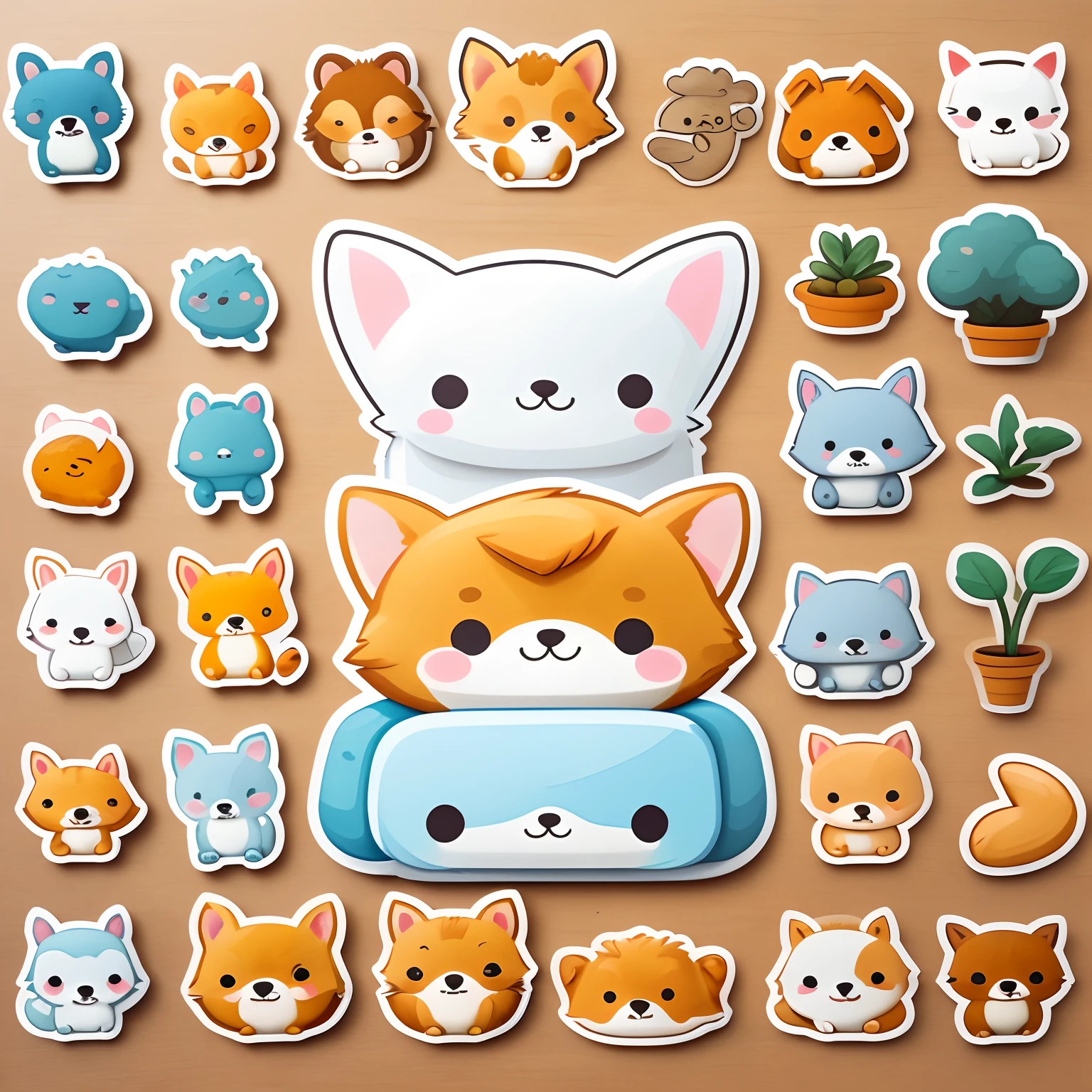 Sticker. corgi, flat design, white background, head only, cute, kawaii