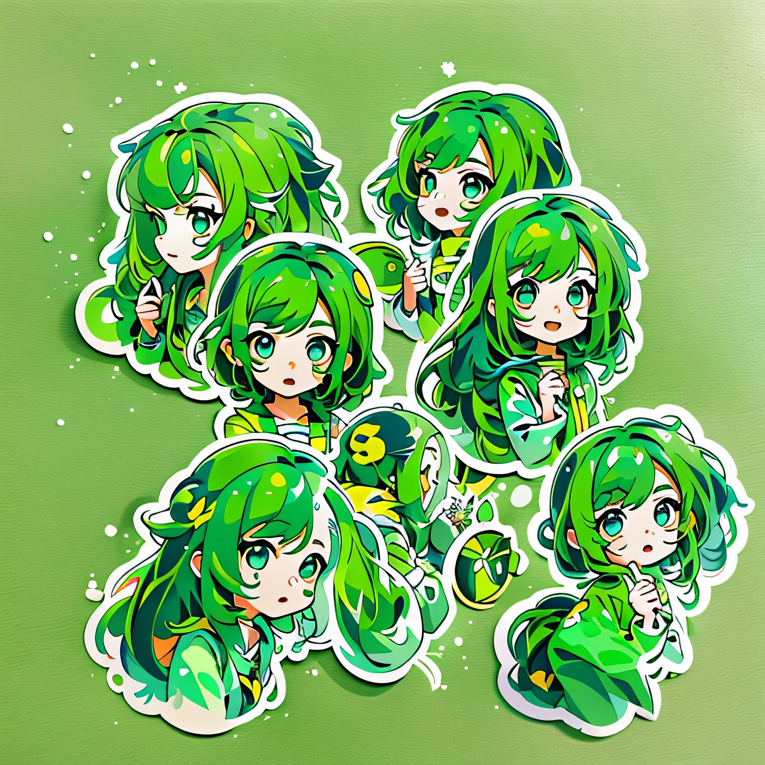 stickers of 1 girl with green hair