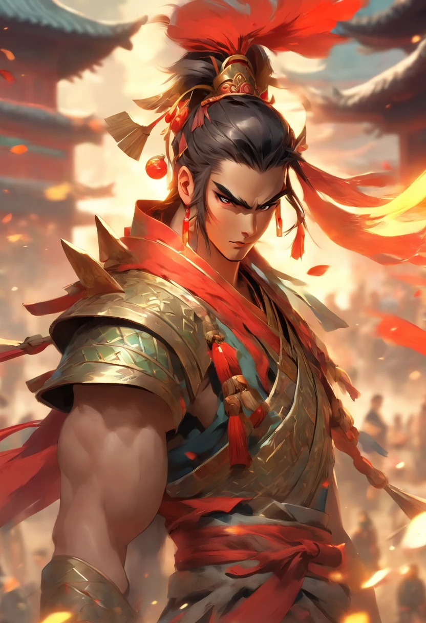 (((Chinese warrior))) best quality, very high resolution, 4K detailed CG, masterpiece, woman, Erlang Shen, Chinese temple, Chinese people, Chinese tribes, Chinese city, forest, aesthetics, beautiful image, centered on screen , whole body