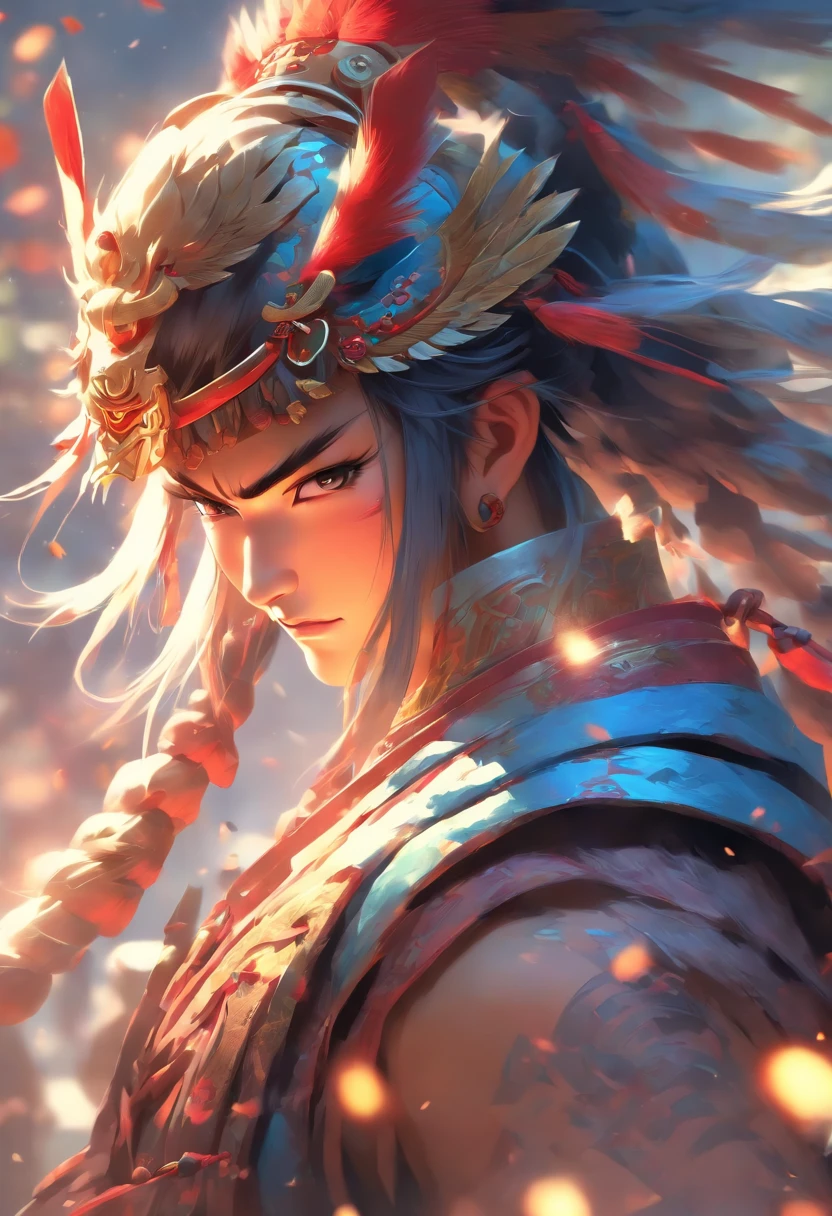 (((Chinese warrior))) best quality, very high resolution, detailed CG in 4K, masterpiece, woman, Erlang Shen, shades of blue, Chinese temple, Chinese people, Chinese tribes, Chinese city, forest, aesthetics, beautiful image , centered on the screen , full body