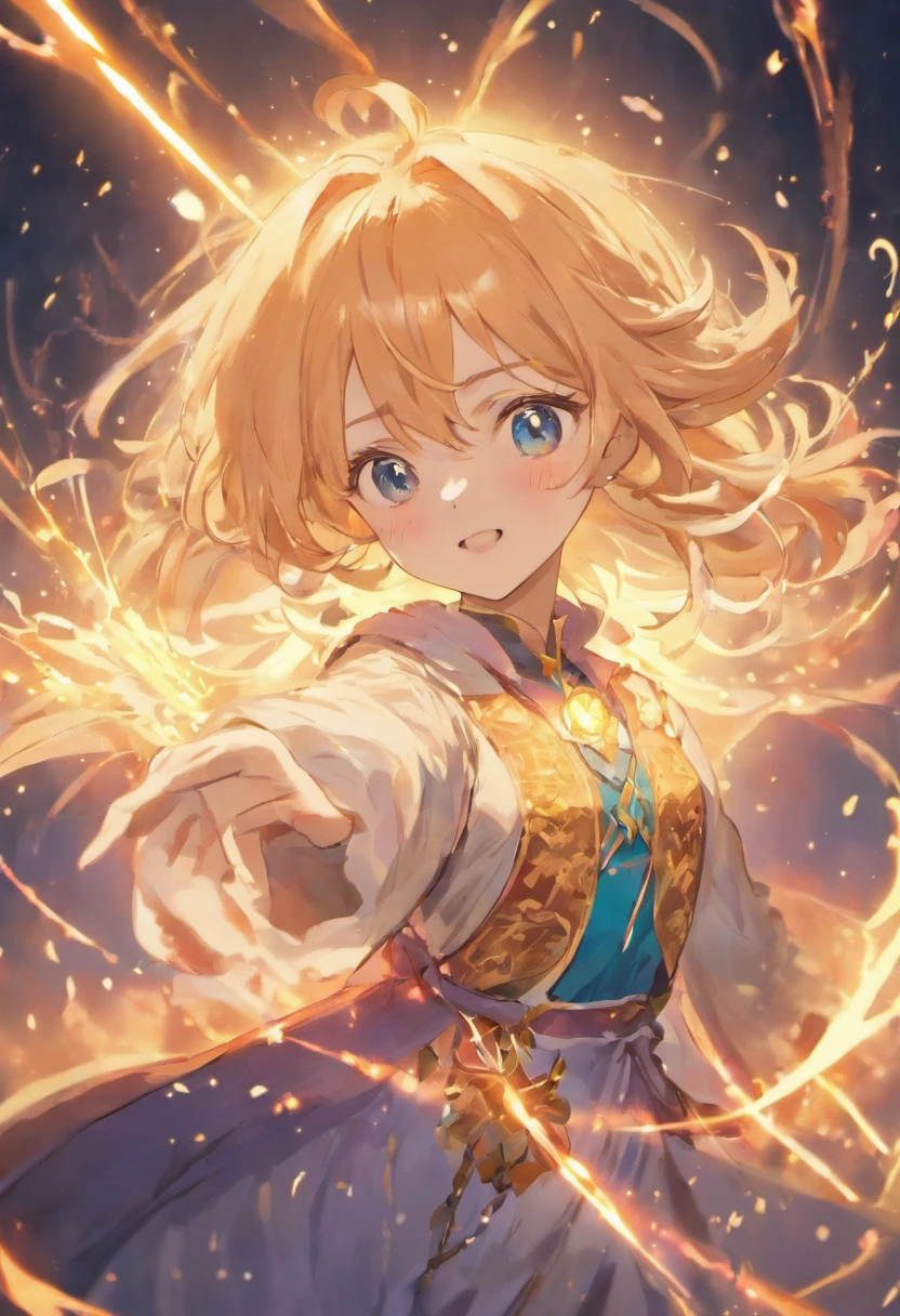 lighting, mage, magic power, powerfull girl, ,random color of hair,, cute, smile, beautiful girl, cute gir