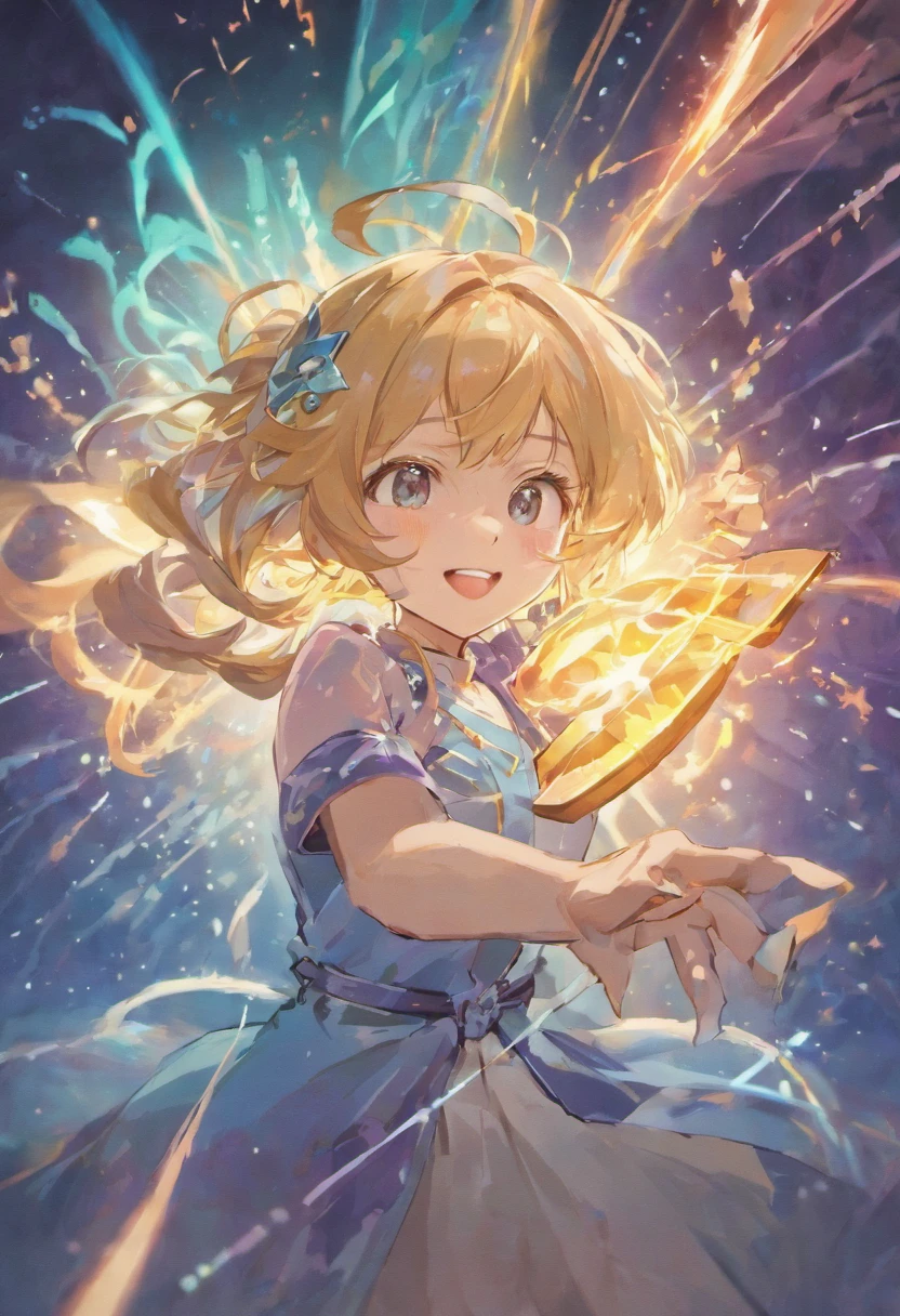 lighting, mage, magic power, powerfull girl, ,random color of hair,, cute, smile, beautiful girl, cute gir