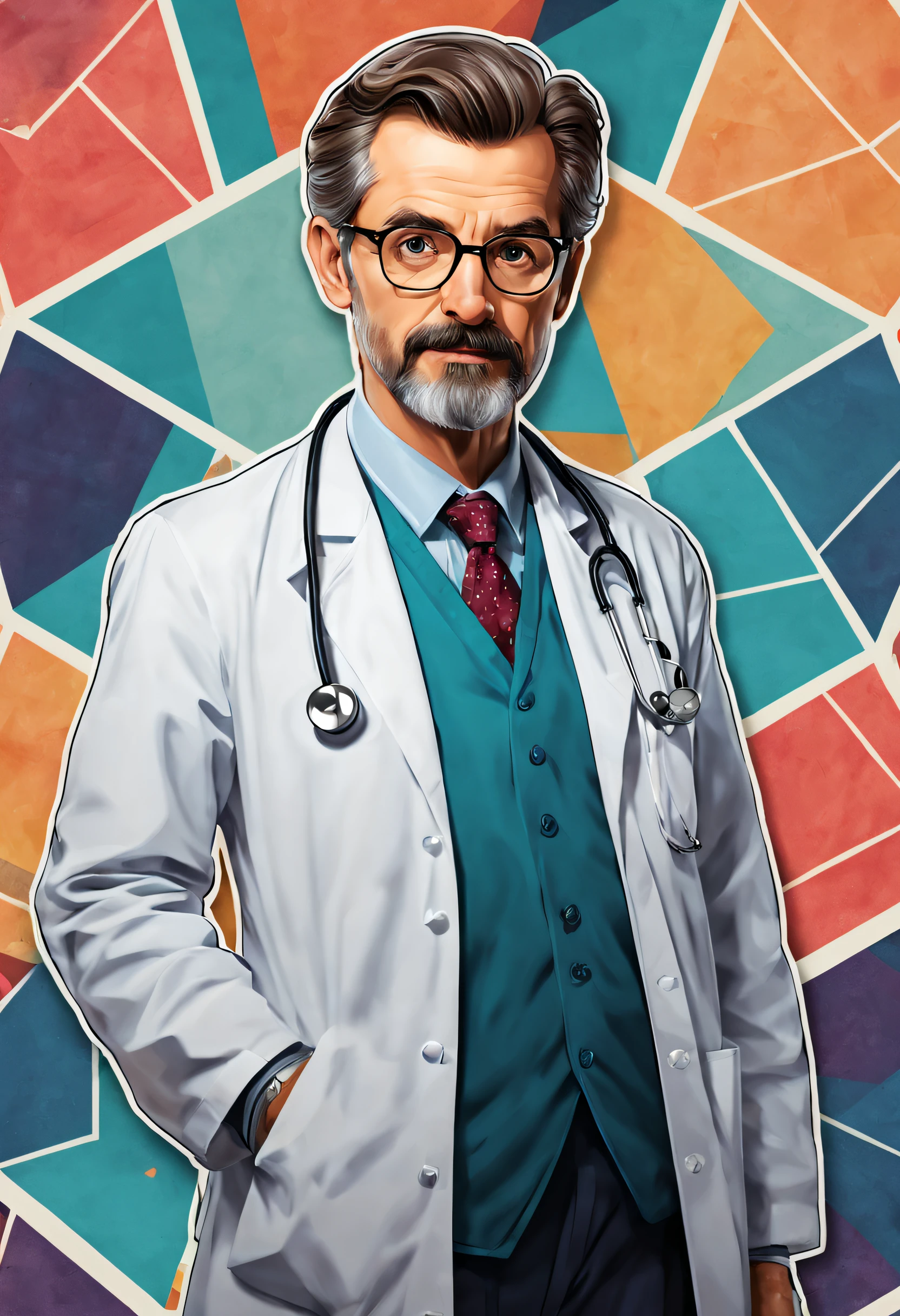 a sticker,1 doctor,Geometric pattern background,