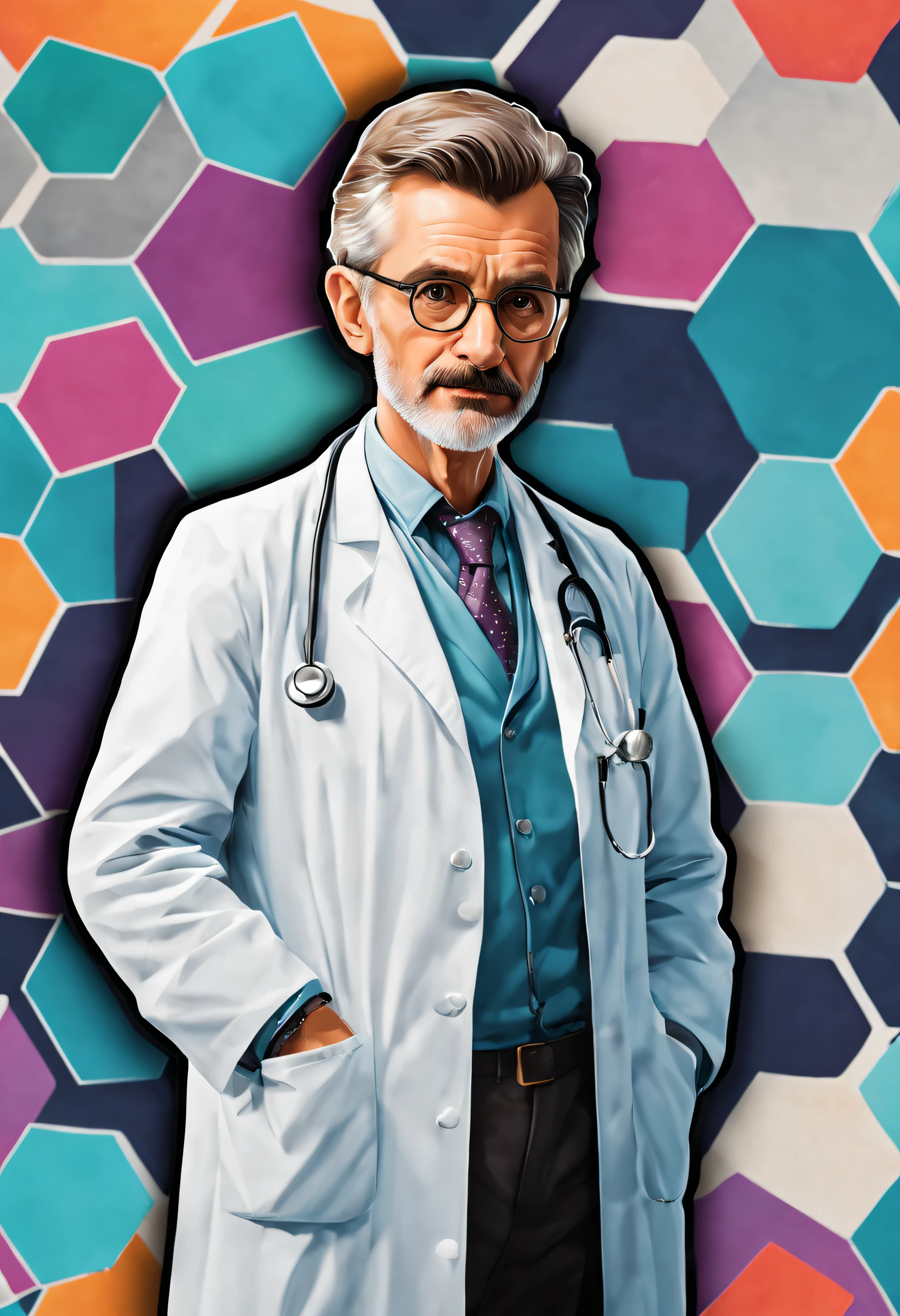 a sticker,1 doctor,Geometric pattern background,