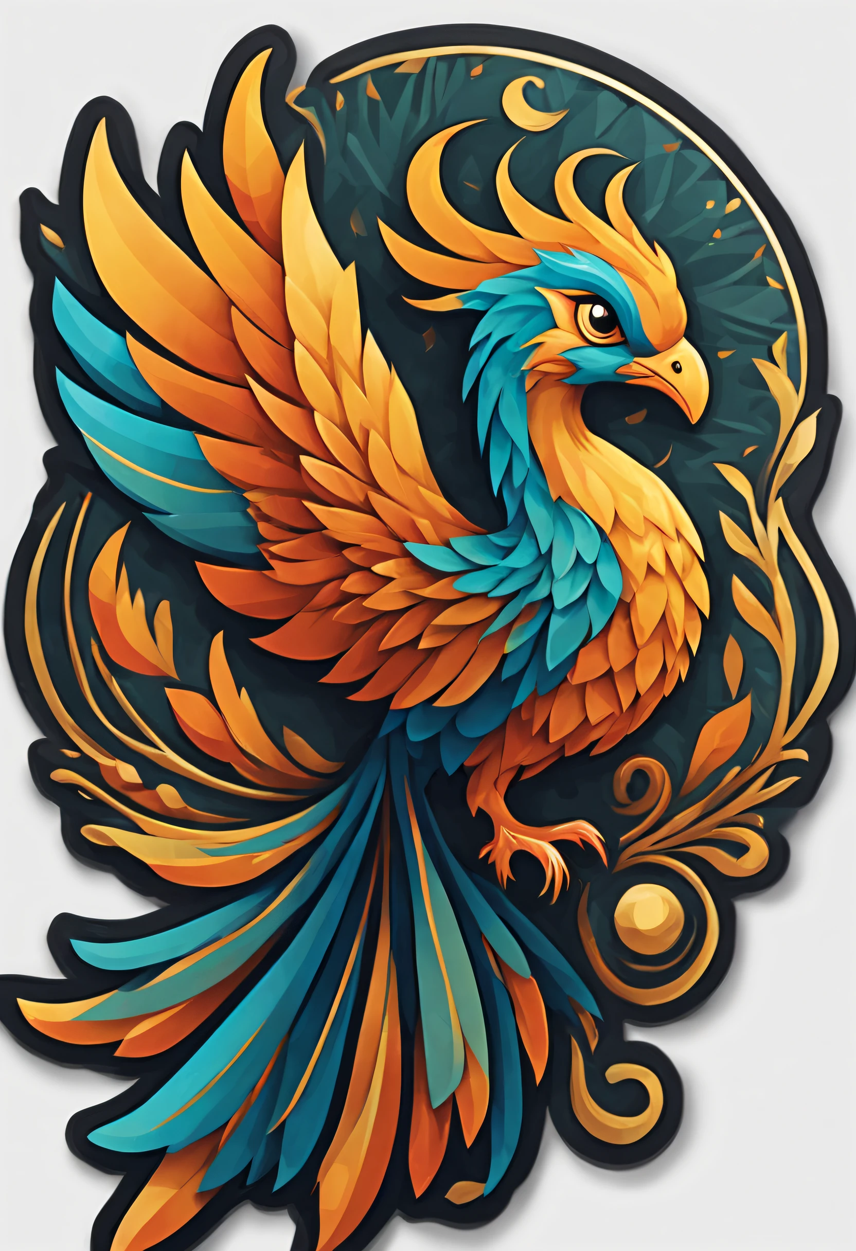 a sticker，1 Phoenix，Geometric pattern background，