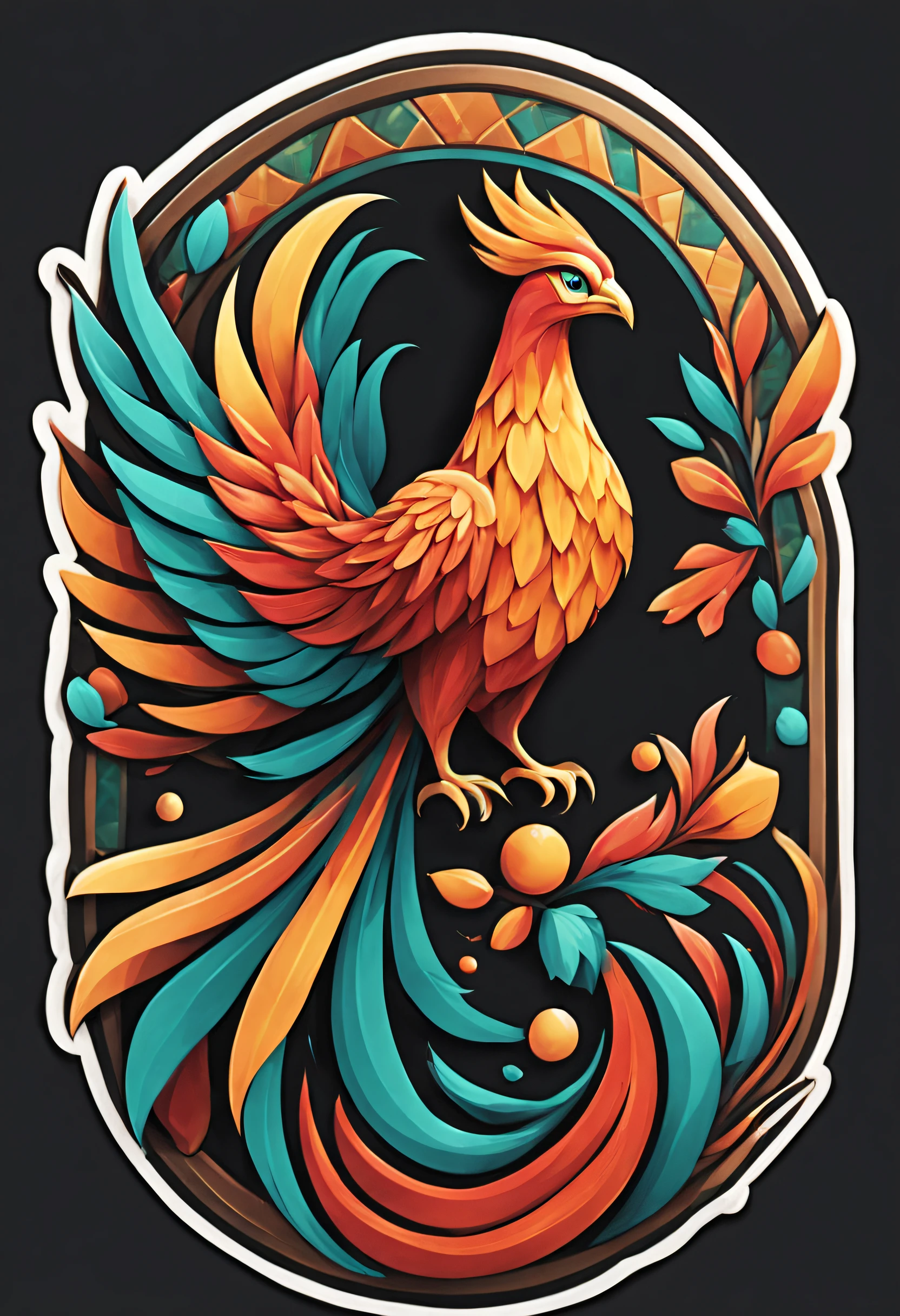 a sticker,1 Phoenix,Geometric pattern background,