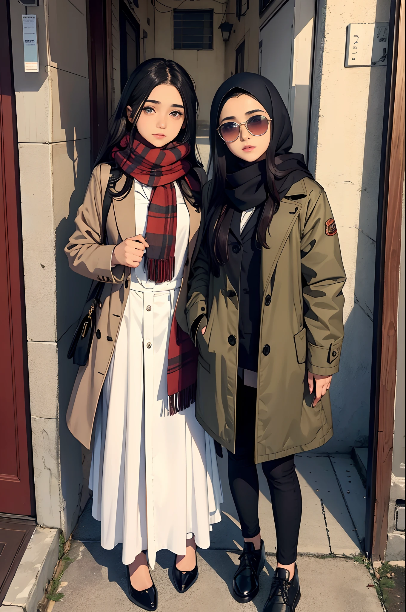 hiyab, Arafed girl with a scarf and sunglasses standing in front of a coat rack, very beautiful girl, with precise face, Khyzyl Saleem, She is about 1 6 years old, Faridah Malik, with friendly face, Riyahd Cassiem, image of very very very low quality, Cute beautiful, Young Himalayan woman, Beautiful face, Detailed image, full body, brunette, nikab