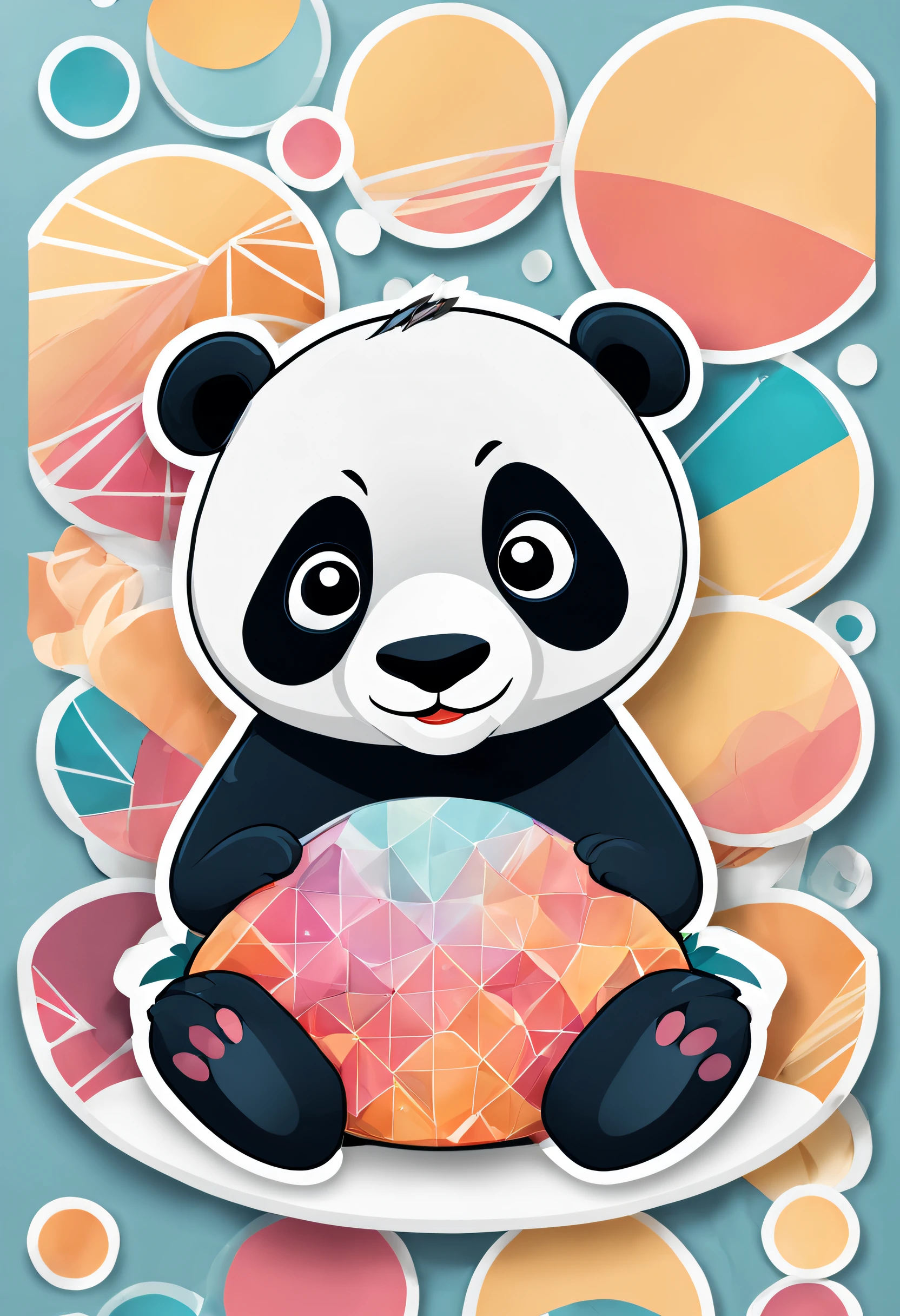 In Sticker style、Geometric pattern background，a sticker，1panda，simple backgound，