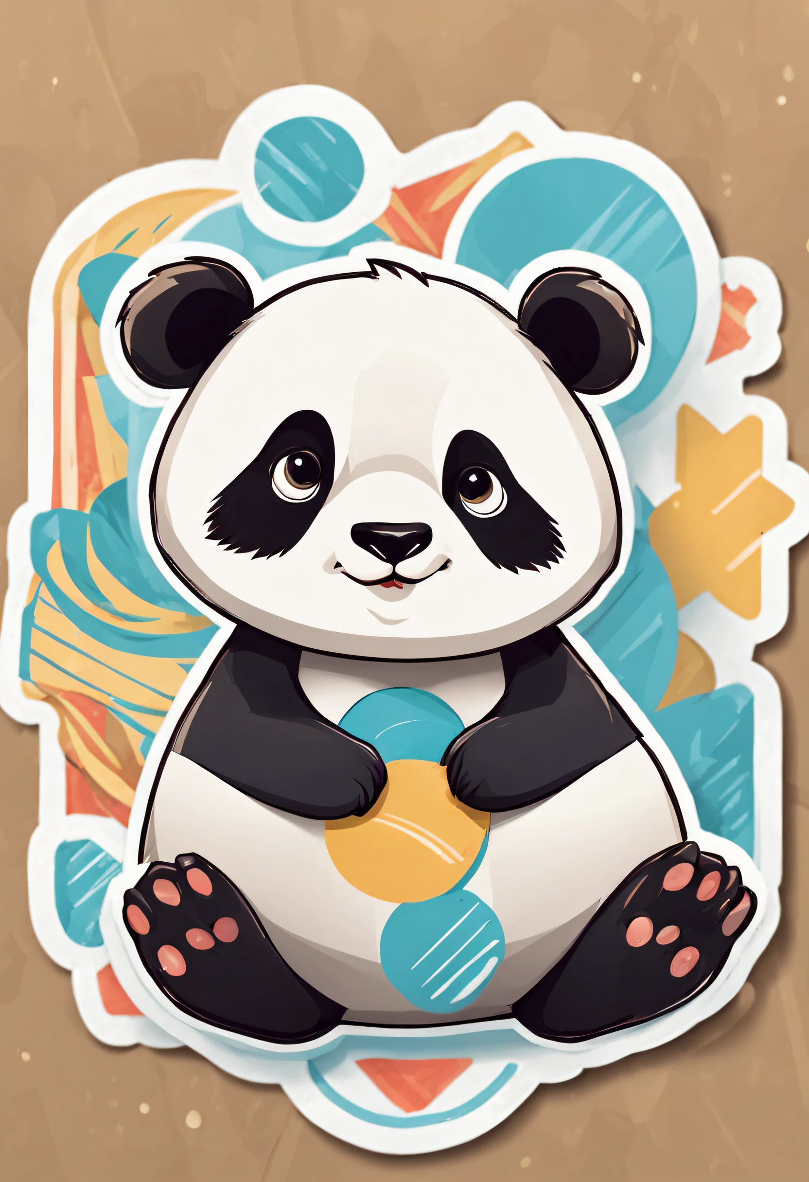 In Sticker style、Geometric pattern background，a sticker，1panda，simple backgound，