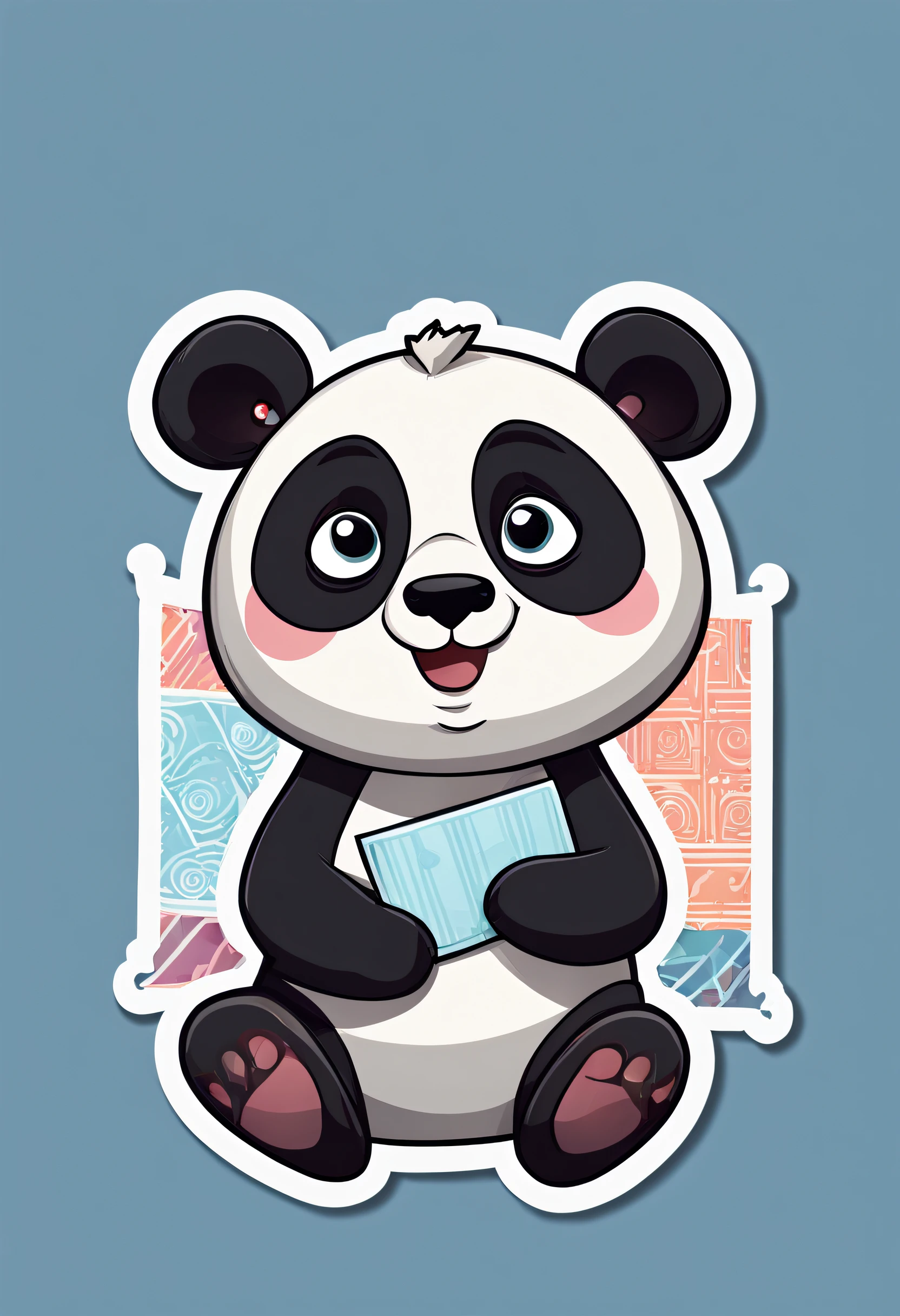 In Sticker style、Geometric pattern background，a sticker，1panda，simple backgound，