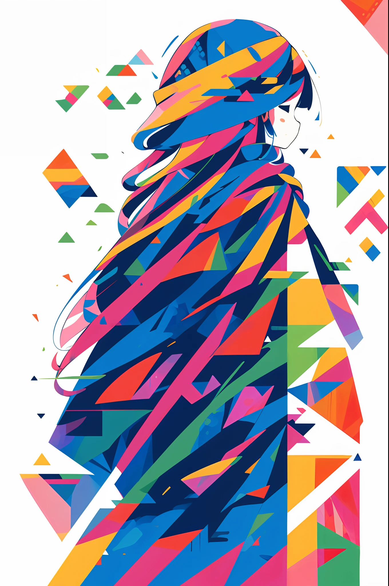 In Sticker style、Geometric pattern background,visions, (Three tas: 2) Stable diffusion is the best image quality, Morning sunshine, spring scenery, Dew and flowers, Flying hair, Live in a dream of mushrooms and fairy tales, Trip, Running, And laughs. Forest path