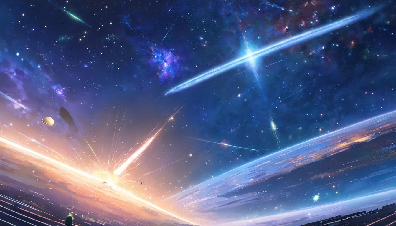 Universe, galaxy, deep space, interstellar spaceship (small), starlight, grand, deep, future technology, war, realism