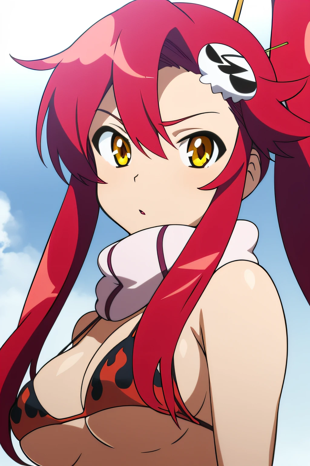 Yoko Littner retrato, ojos amarillos, , desnudo, breasts, yellow eyes, orange eyes