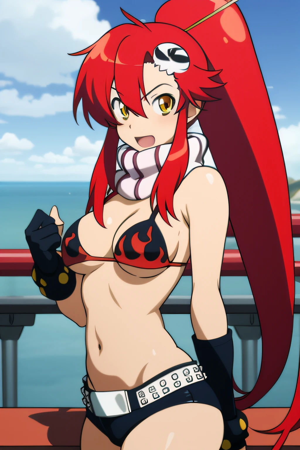 Yoko Littner retrato, ojos amarillos, , desnudo, breasts, yellow eyes, orange eyes