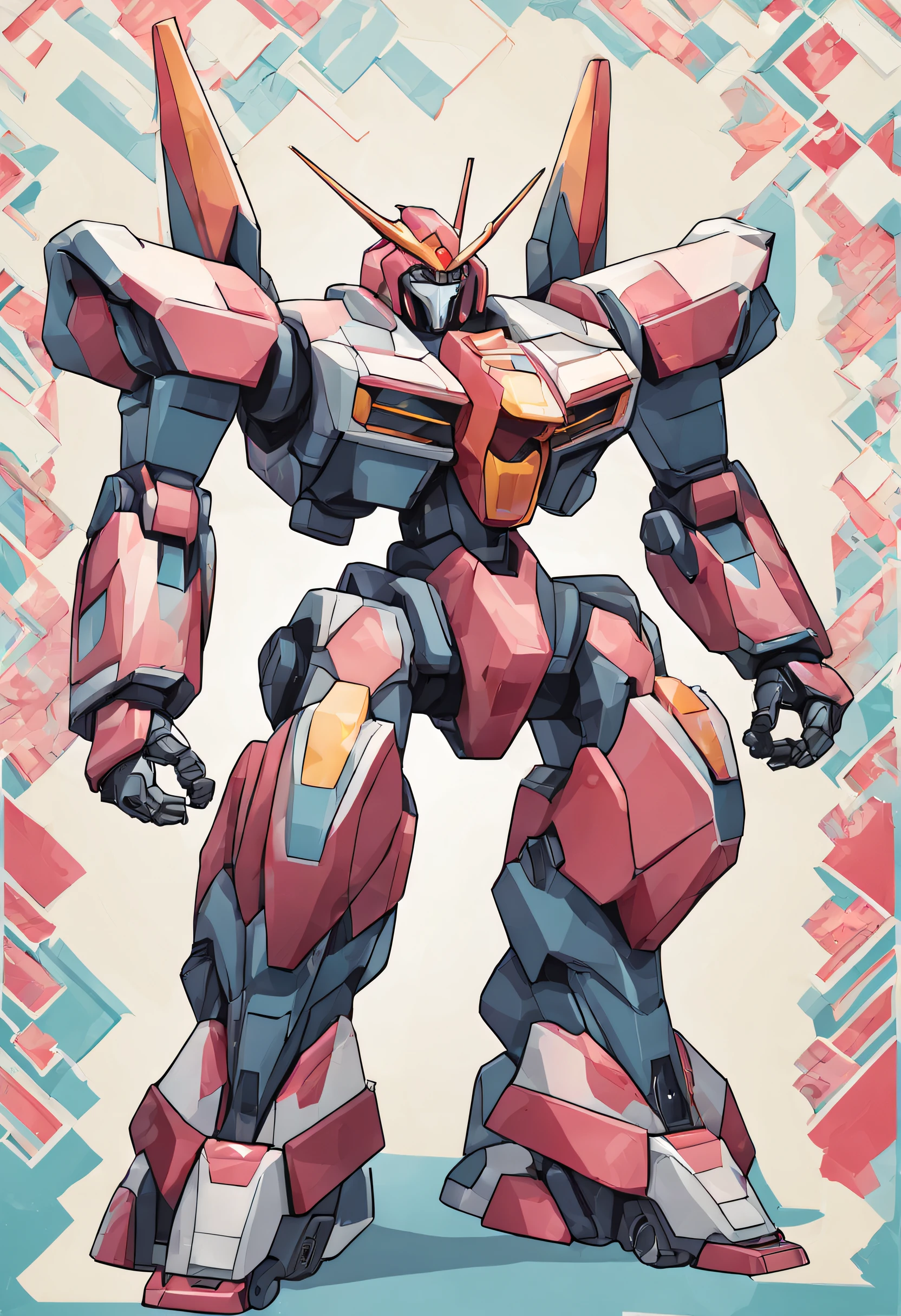 In Sticker style、Geometric pattern background,a sticker,1mecha,simple backgound,