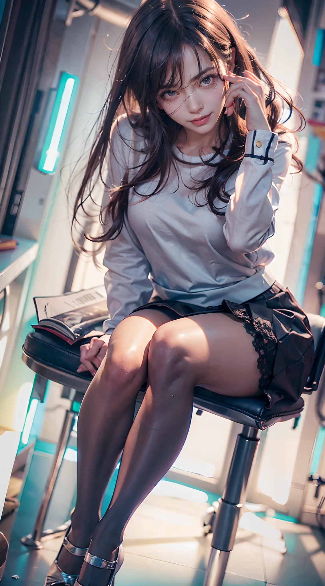 ((s Office)), (((dynamicposes, skirt rift:1.5))), Business suits, pencil skirts, Panties with lace, Clothes are sheer, Smiling smile, (The FW), 1womanl, 独奏, 24 year old, 7headed body, (Ideal ratio body proportions), (Composition from head to thigh), erectile nipple, Sexy body, Wet, short-hair, A dark-haired, small tits, A slender, Small buttocks, beauty legs, Skinny Legs, surrealism, Cinematic lighting, depth of fields, One-person viewpoint, F/1.8, 135 mm, nffsw, masutepiece, ccurate, ((Anatomically correct)), Textured skin, Super Detail, high details, High quality, awardwinning, Best Quality, hight resolution, 8K