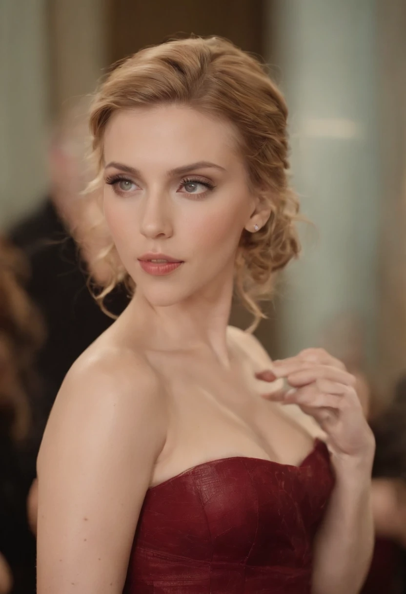 Scarlett Johansson en mode islamique moderne, hair a mess, chaud, (moite), Au lit, (Coussins en soie), bracelets en cuir rouge, Me Rivendell, Plein avant, Revealing breasts, sexy, Montrant, vissível