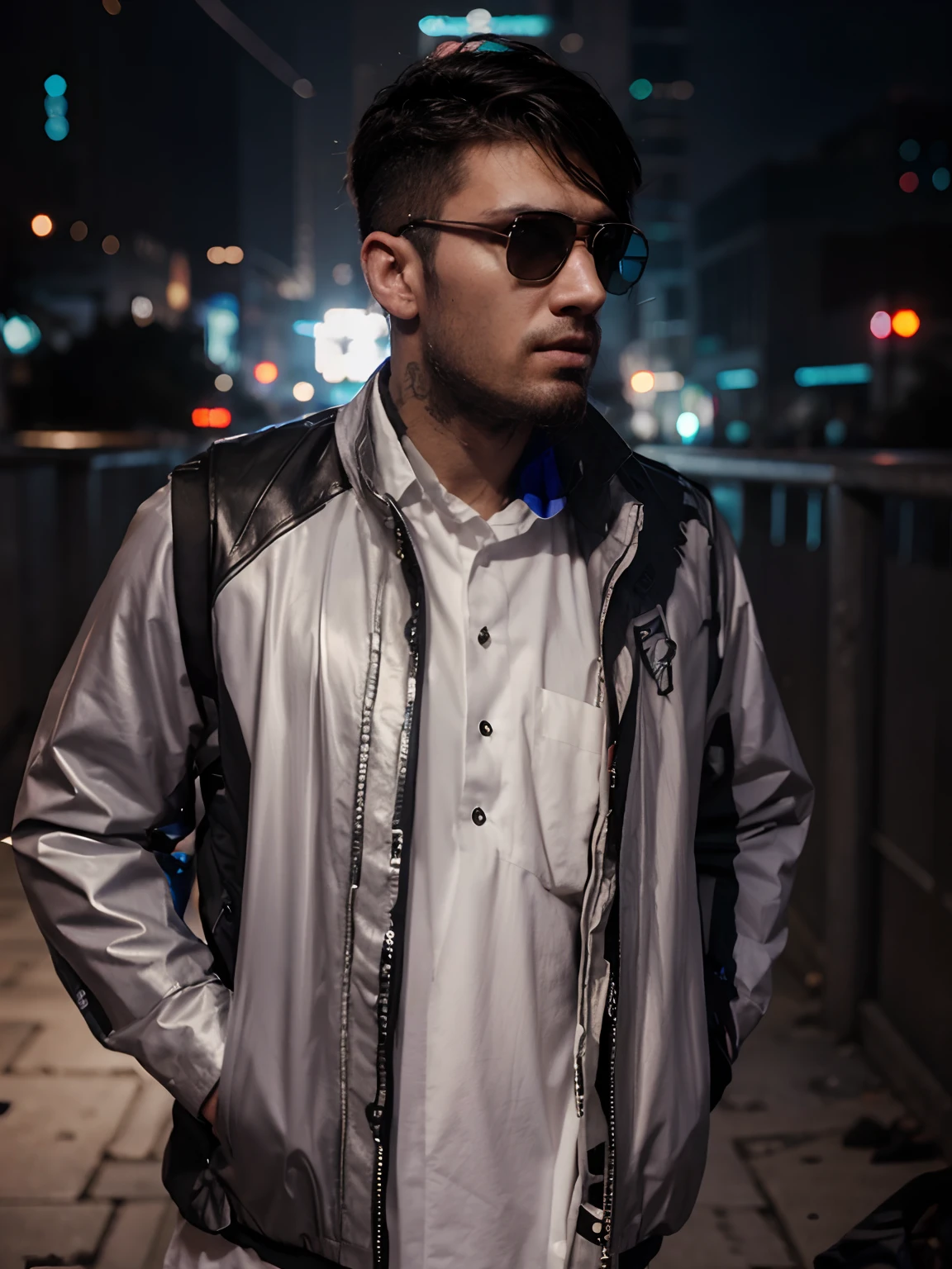 Change background cyberpunk handsome boy. Realistic face