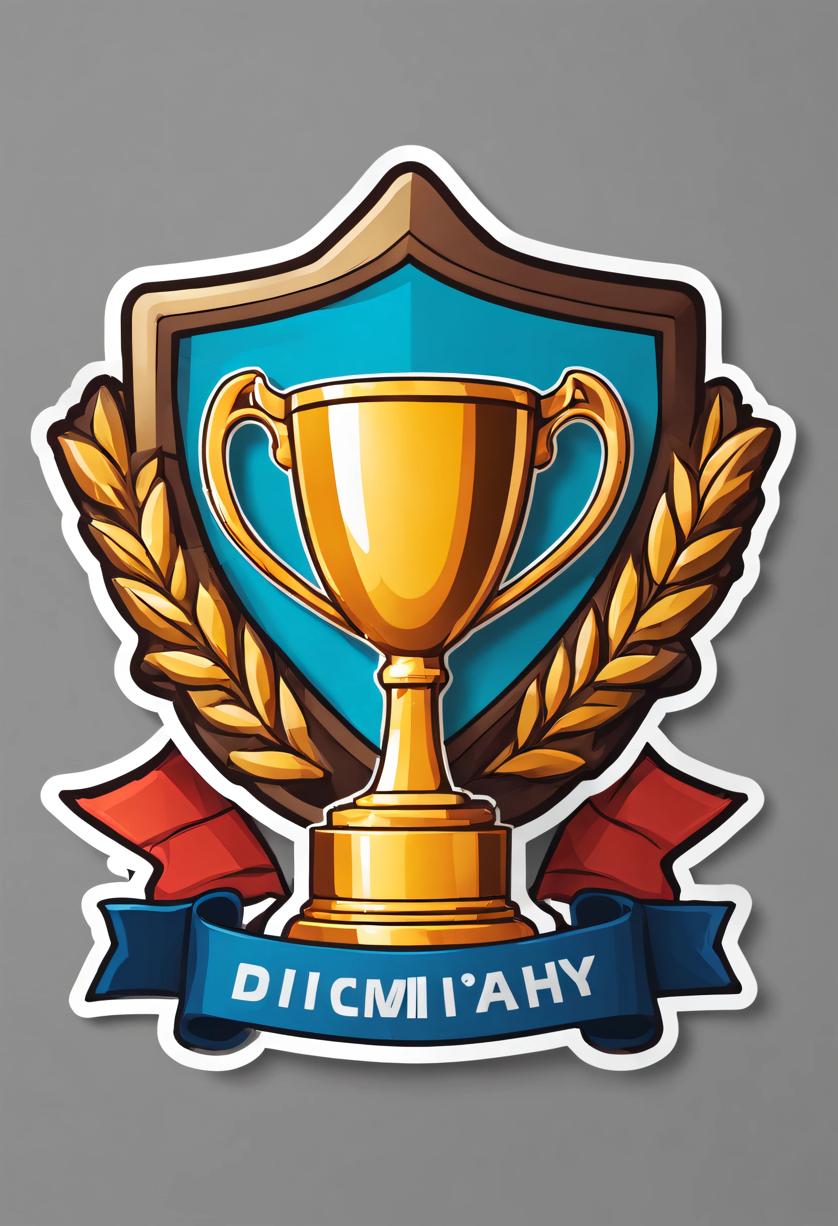 a sticker,1 trophy,simple backgound,