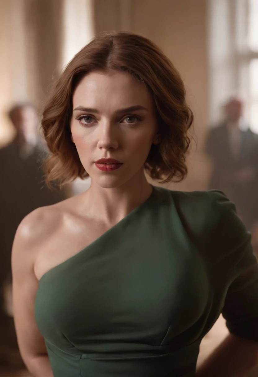 Scarlett Johansson, shame , hide boobs with arms