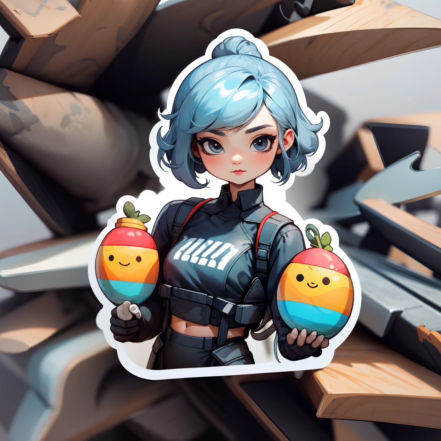 a sticker,1 Female model,simple backgound,