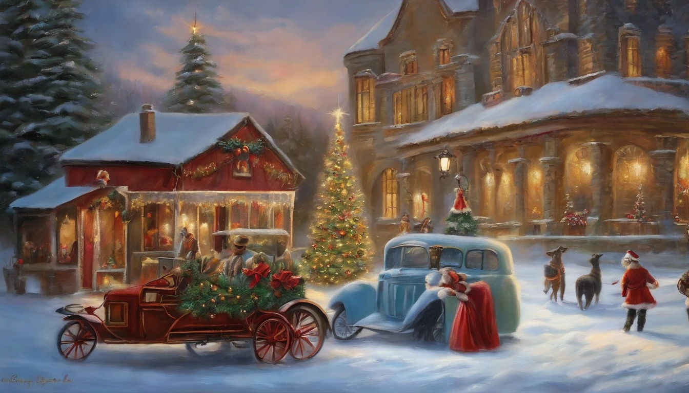 Art Oil Painting, estilo vintage, en colores pasteles y tenues, Christmas Design.