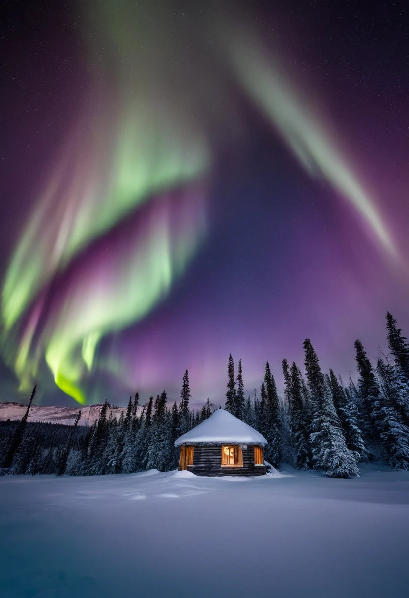 "Generate a breathtaking and expansive snowy landscape that is bathed in the ethereal glow of the Northern Lights. Picture a vast, pristine expanse of snow stretching as far as the eye can see, intricately detailed with delicate snowflakes and gentle drifts that sparkle under the mesmerizing dance of the aurora borealis. The hues of green, blue, and purple from the Northern Lights paint the night sky with a surreal and enchanting display.
In the foreground, imagine a collection of traditional igloos meticulously crafted with intricate ice and snow designs, each illuminated softly from within. Around these igloos, visualize a group of people wrapped in cozy fur coats, gathered together in the warmth of a crackling fireplace. Their expressions and gestures should reflect a sense of camaraderie and comfort, as they share stories and laughter, creating a heartwarming sense of community in the midst of the wintry landscape.
The snow-covered terrain should exhibit a rich tapestry of textures, showcasing the delicate patterns of individual snowflakes, the smooth undulations of snowdrifts, and the subtle glimmer of ice crystals. The Northern Lights should be depicted with a captivating luminosity, their ethereal ribbons of light casting a soft, enchanting glow over the entire scene.
The image should evoke a feeling of warmth and wonder, as the contrast between the icy wilderness and the cozy camaraderie around the fire highlights the resilience and spirit of those living in this winter wonderland. Please ensure that the final artwork captures the magic of this snowy landscape, with meticulous attention to the intricate details of the igloos, the natural textures of the snow, and the captivating allure of the Northern Lights, providing viewers with an immersive and enchanting visual experience."