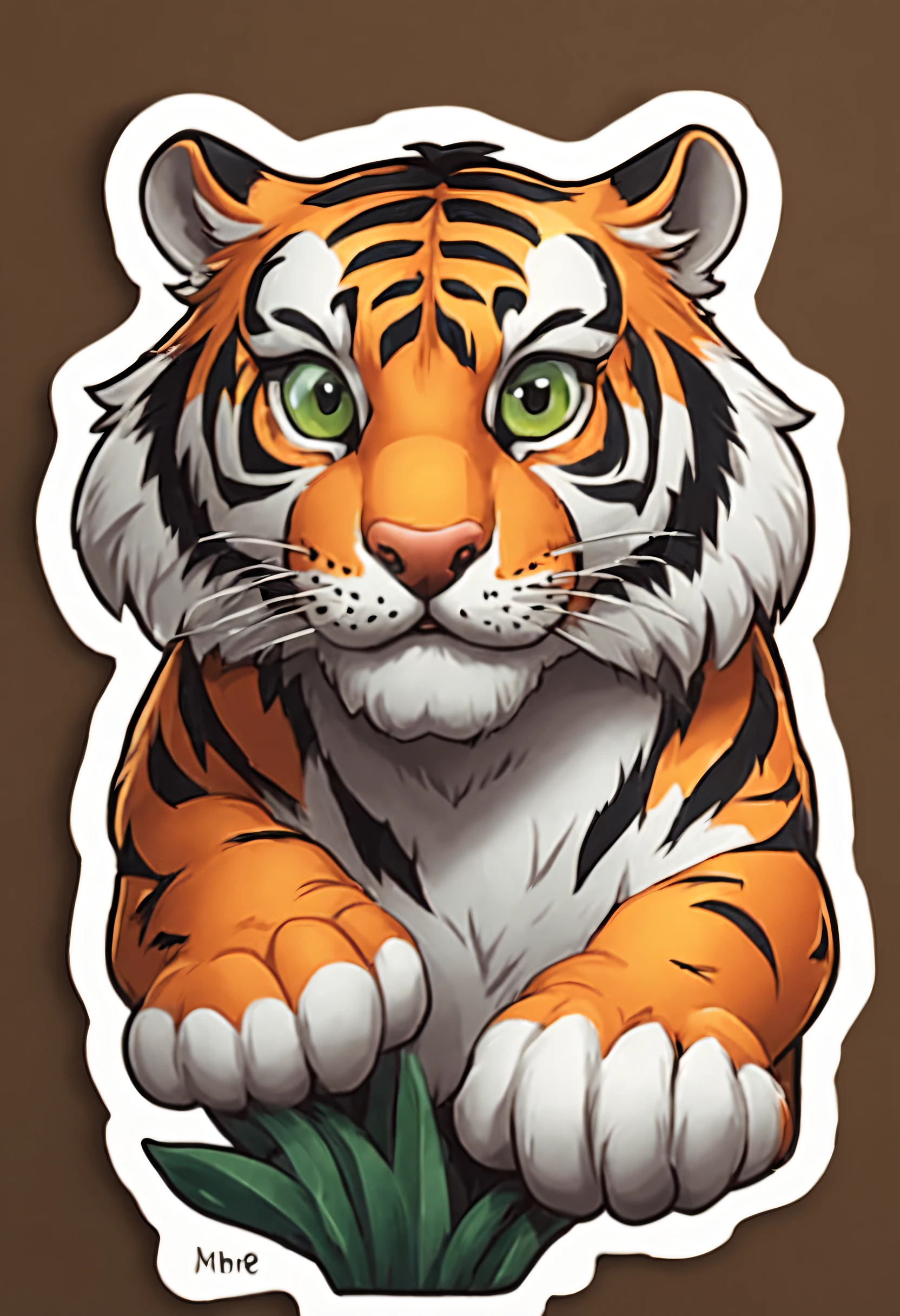 a sticker,1tiger,simple backgound,