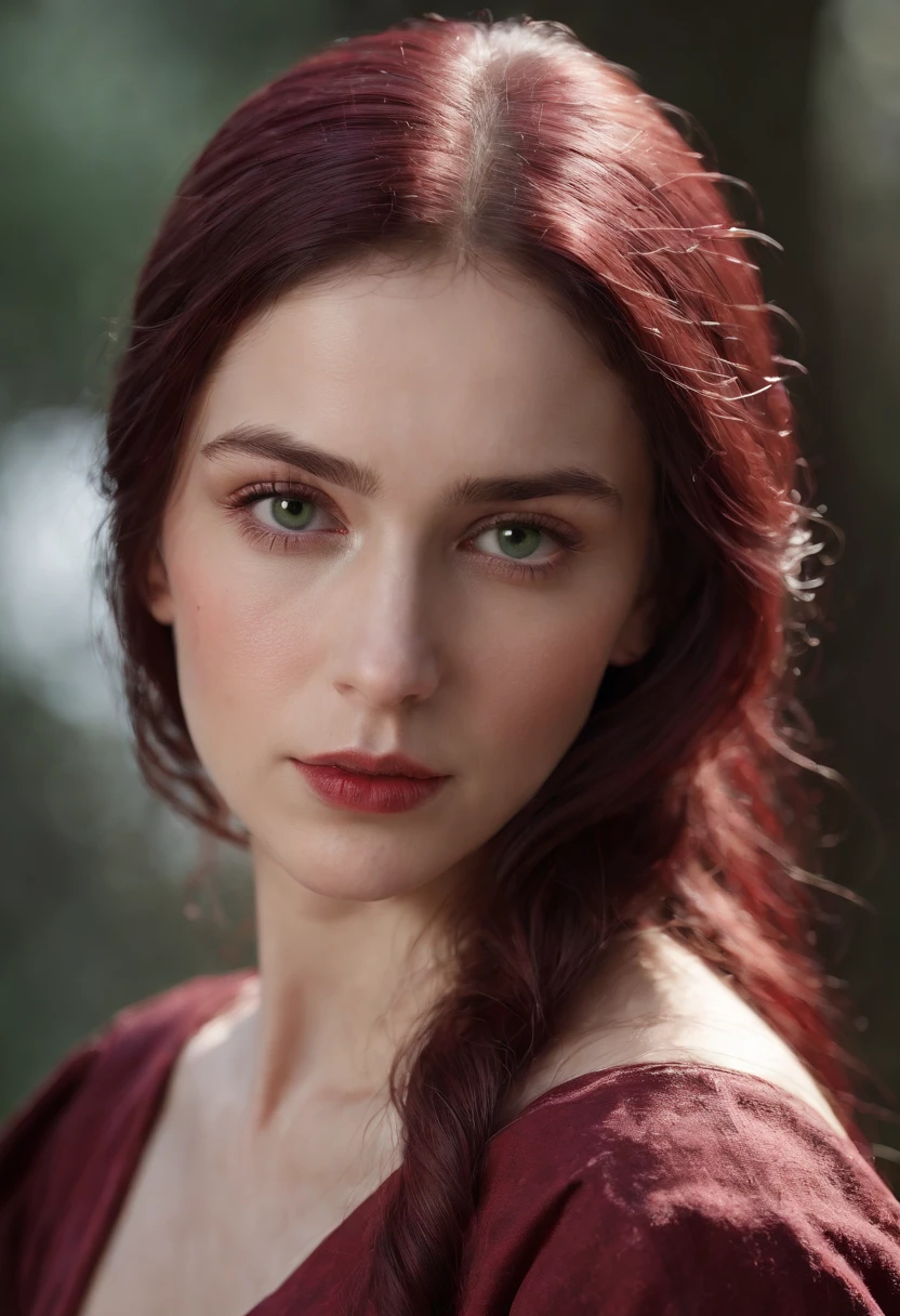 (((A deep red wound streaked across her left cheek))) Fair complexion, A woman around 19 years old, Natural gray hair, Unique green eyes, Wear Cole, Slender and graceful, Beautiful, Candlelight in a medieval setting, super sharp focus, realistic lens, Medieval women's clothing, Four colors (Scar:1.4)