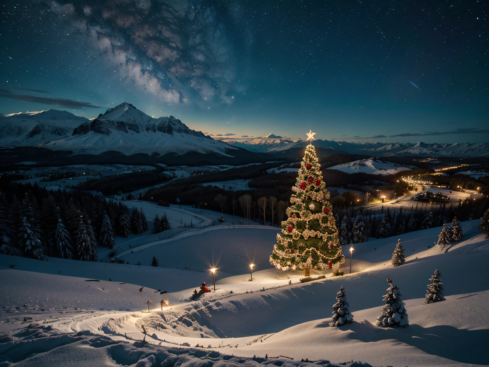 Christmas landscape, con espacio para texto, buena iluminacion y colores vivos, alta calidad, uhd, 8k