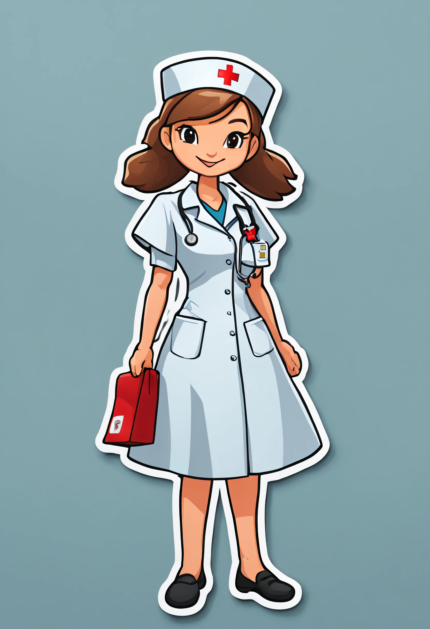 a sticker，1 nurse，simple backgound，